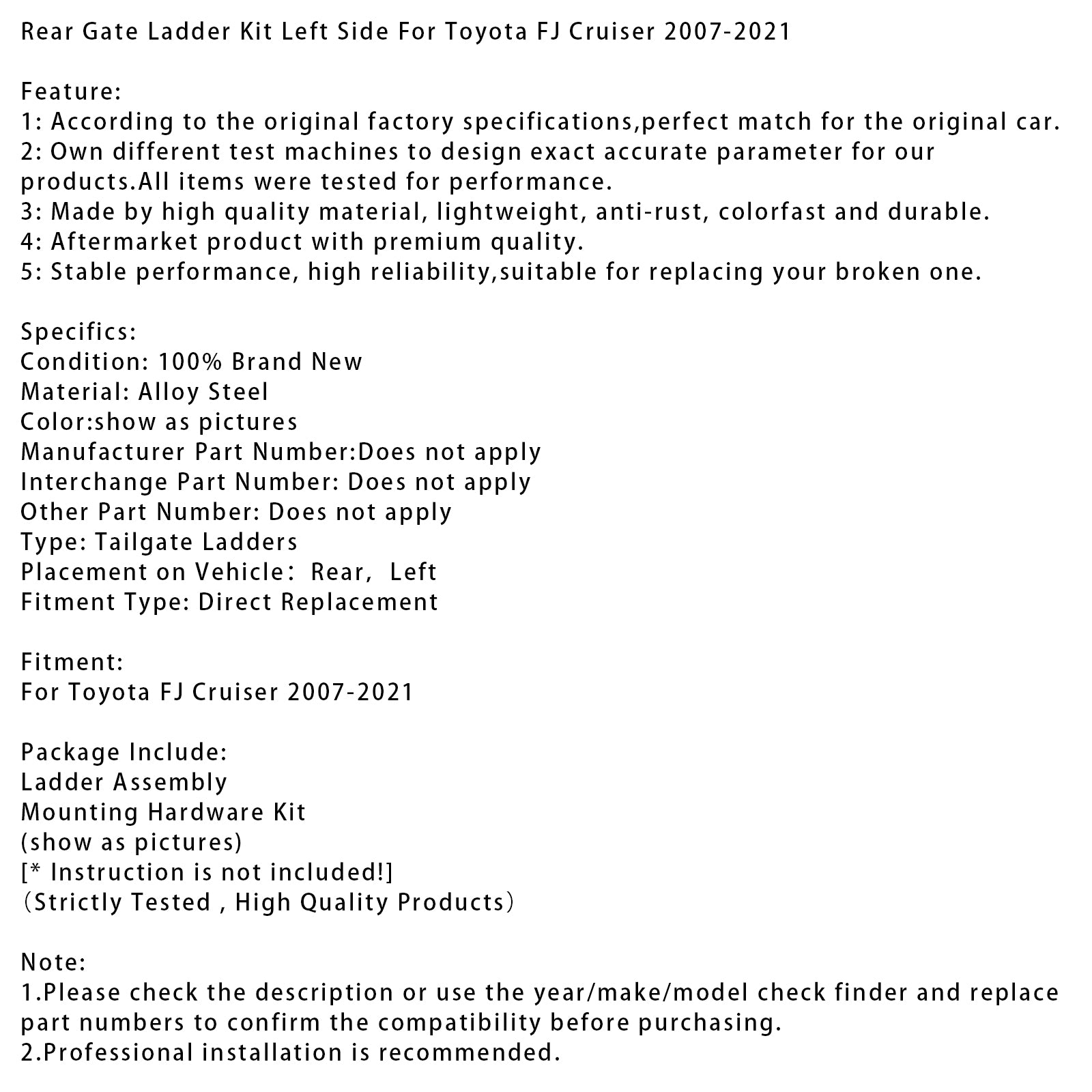 2007-2021 Toyota FJ Cruiser achterklepladderset links