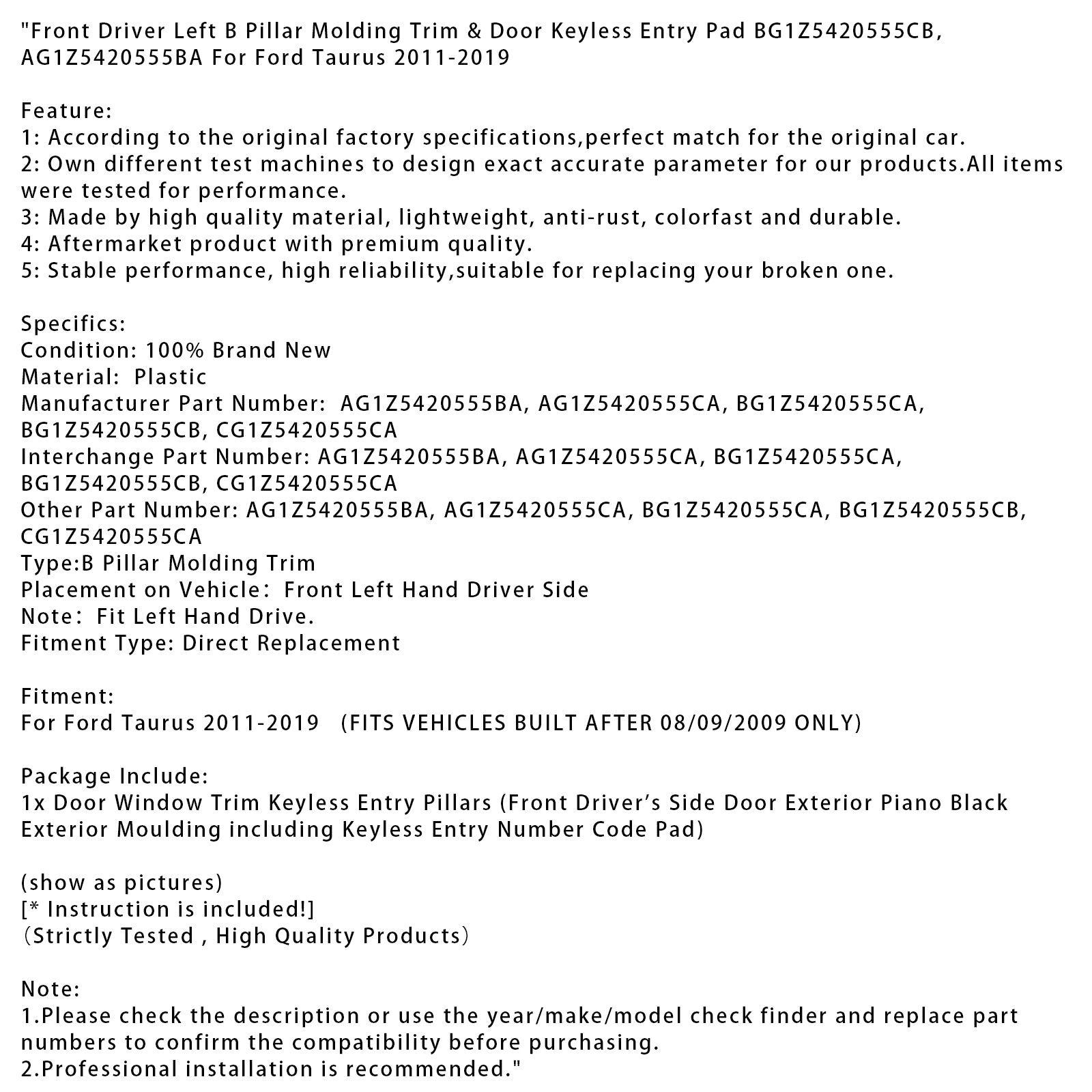 2011-2019 Ford Taurus Front conducteur gauche b