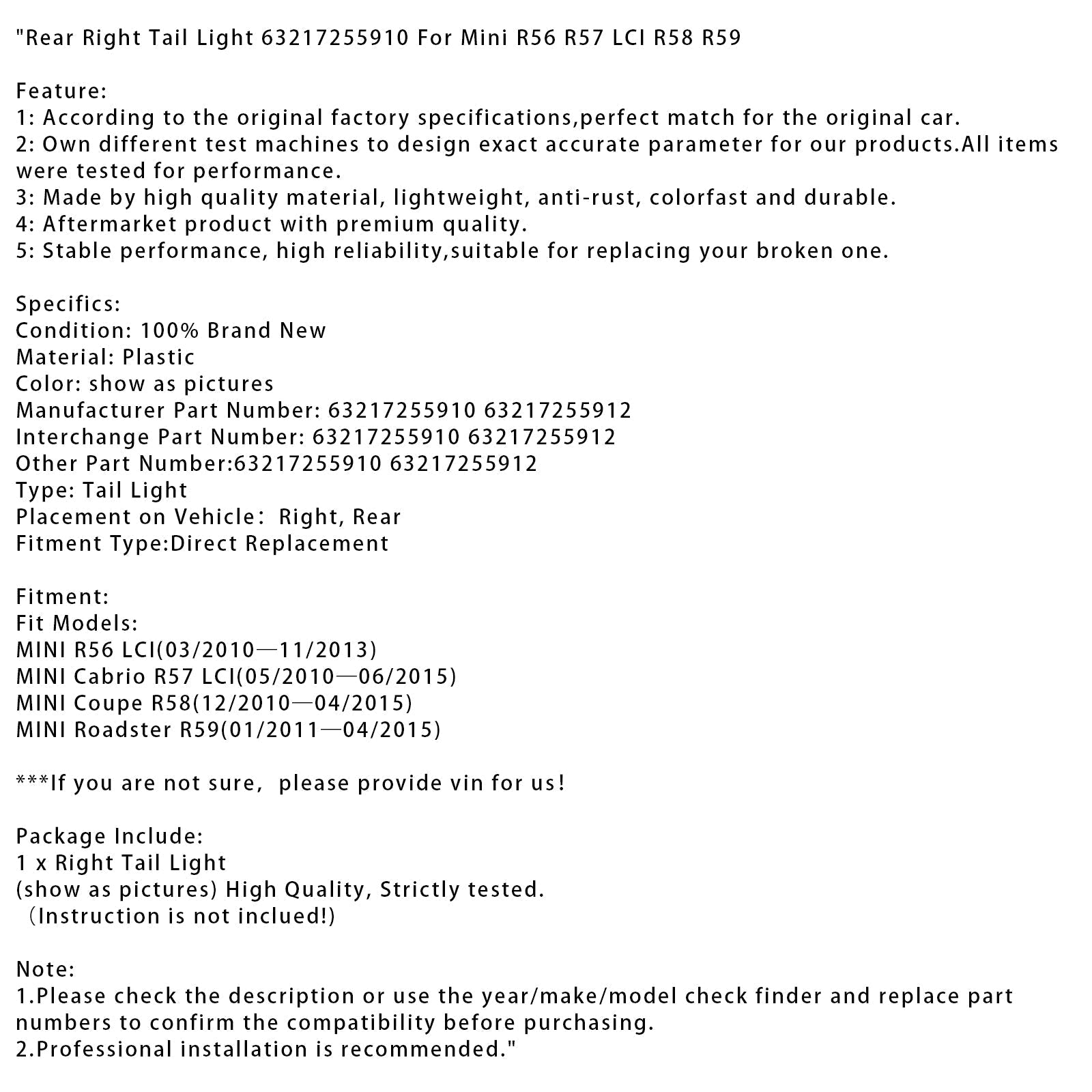 01/2011-4/2015 MINI Roadster R59 Achterlicht rechts 63217255910
