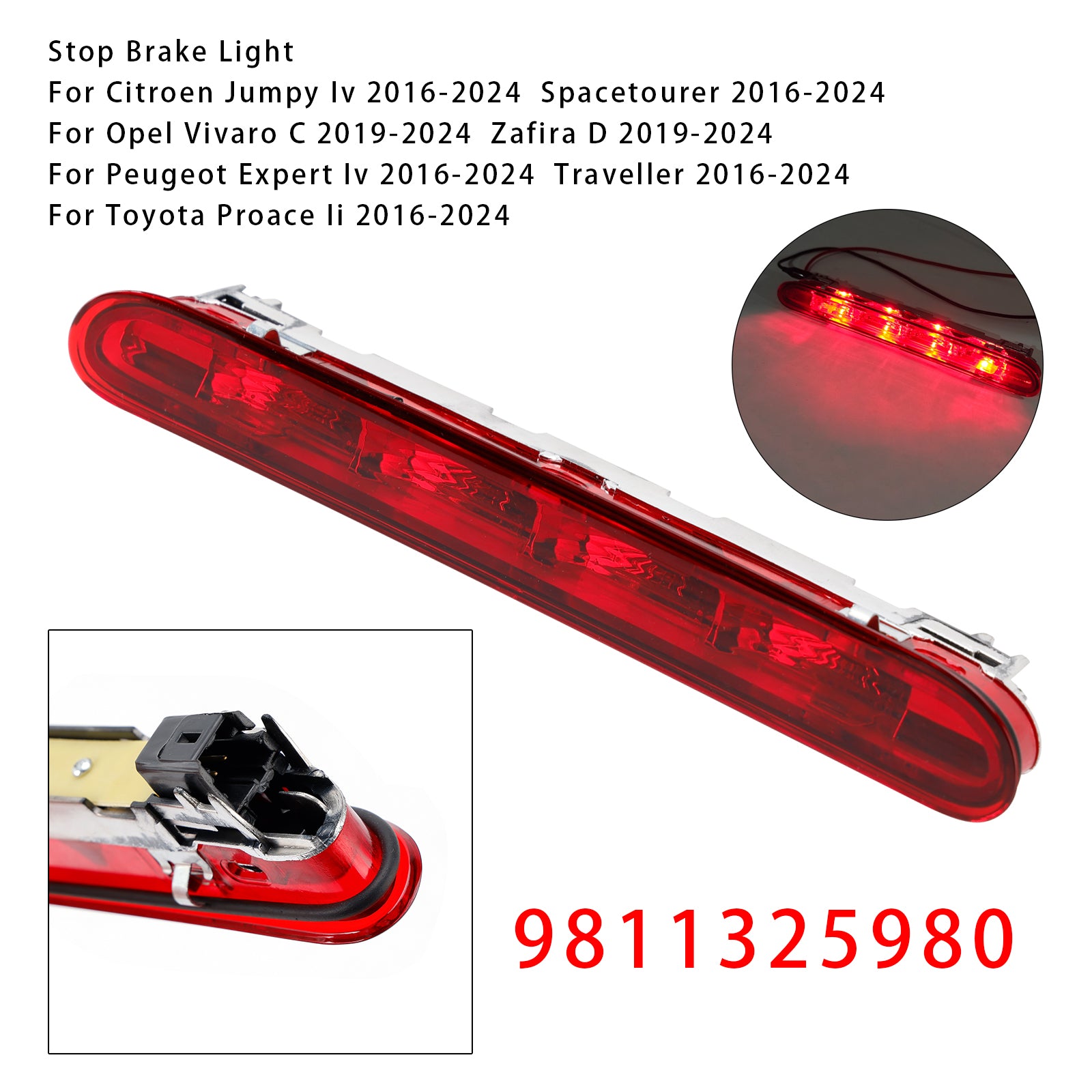 LED Rear Stop Brake Light 9811325980 For Citroen Jumpy Peugeot Expert Red
