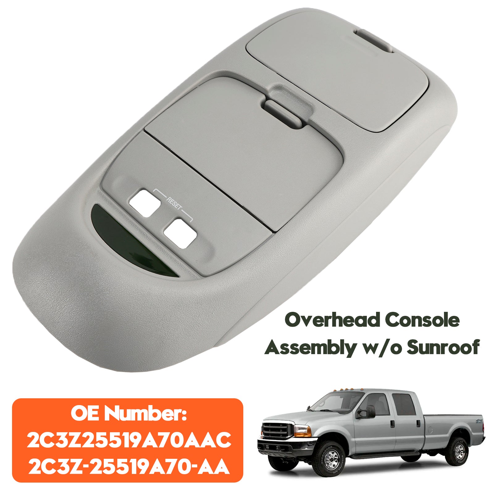 2002-2004 Ford F250 F-350 F-450 F-550 Super Duty Overhead Consol Montage utan soltak grå