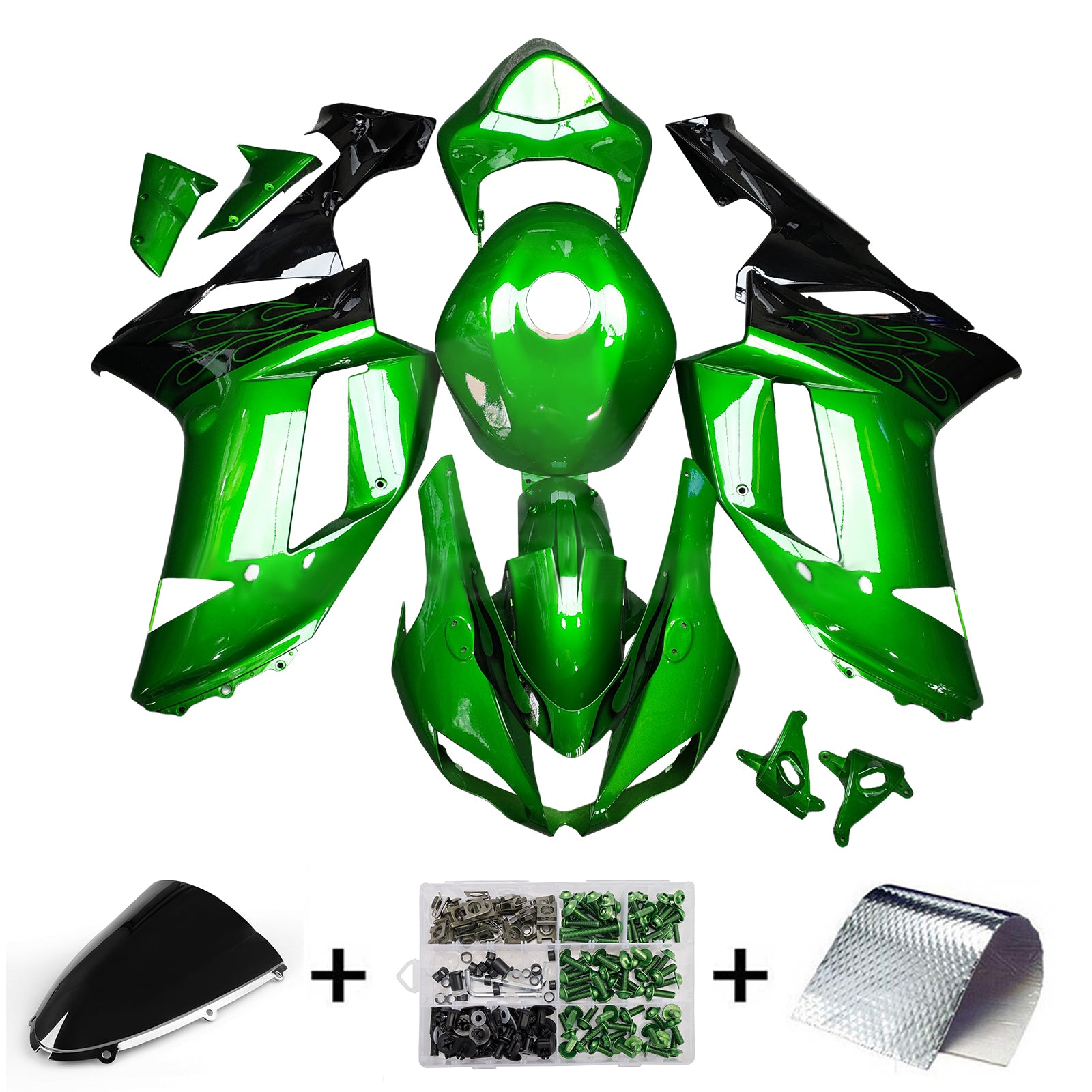 Injeksjon Fairing Kit Bodywork Plast Abs Fit for Kawasaki ZX6R 636 2007-2008