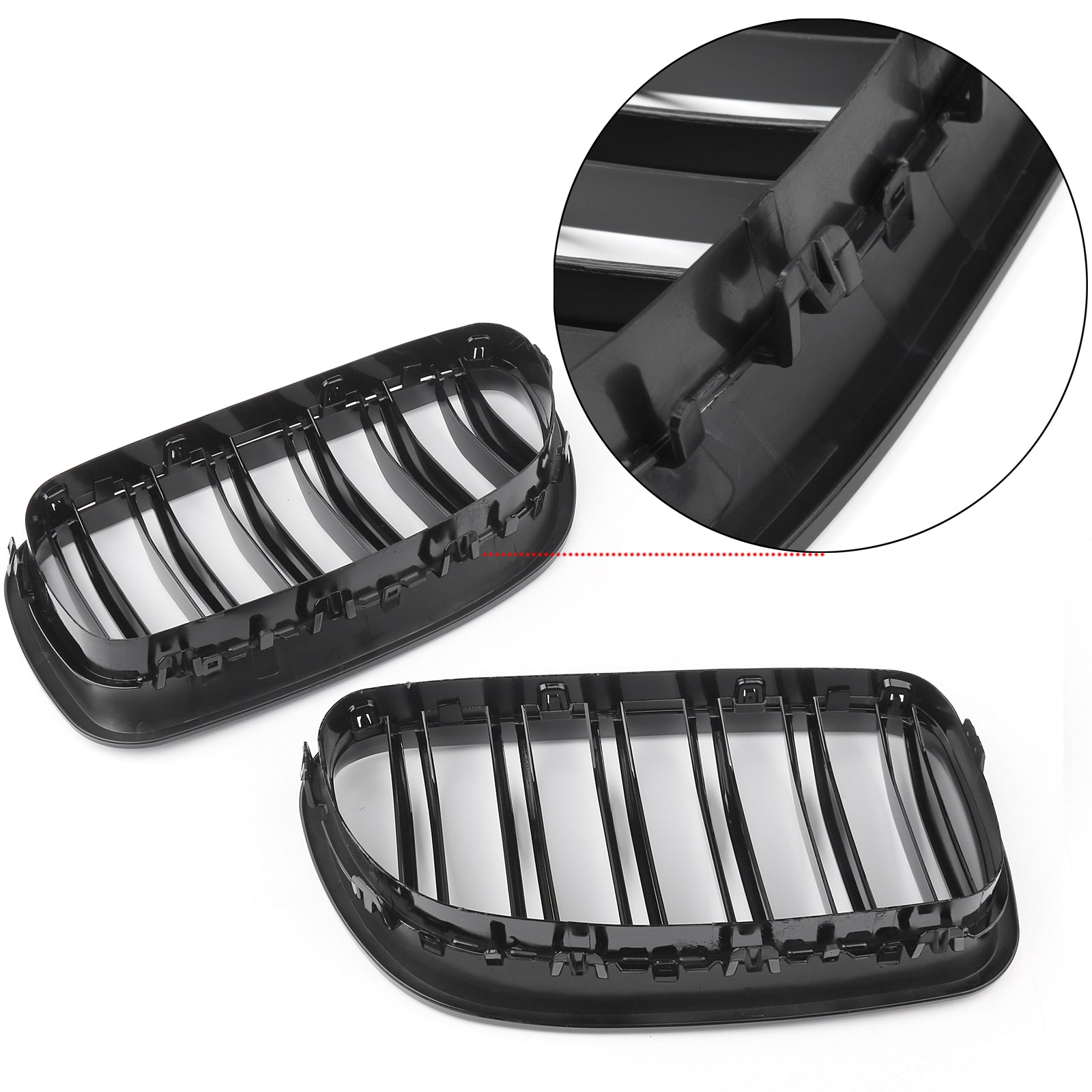 Gloss Black Front Kidney Grille Fit BMW 5 Series F11 F10 2010-2016 Dual Slats