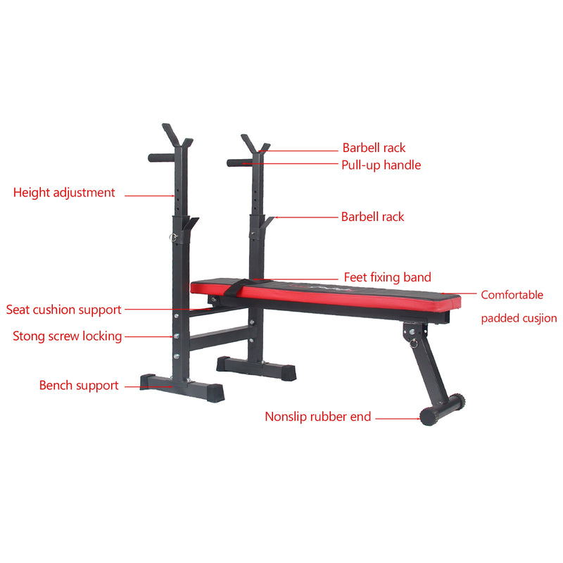 Adjustable Weight Bench Folding Bench Press w/Barbell Rack Pec workout