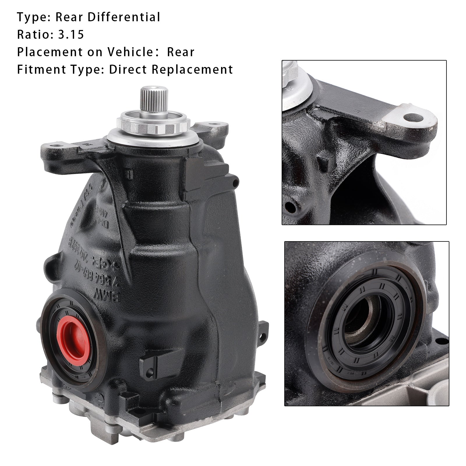 2016 BMW X5 xDrive35d, xDrive35i, xDrive40e 2.0L L4 - Electric 3.0L L6 - Diesel, 3.0L L6 Rear Differential Assembly 3.15 Ratio 33107636992