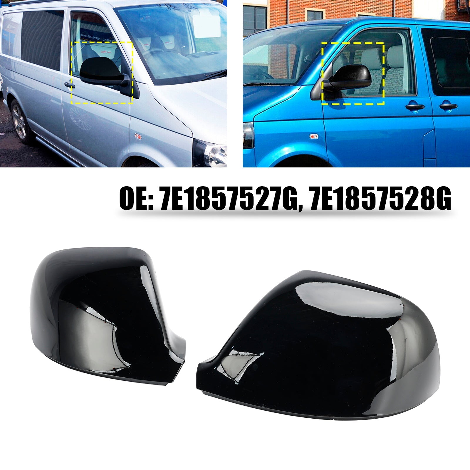 2015-2019 VW T6 Transporter Caravelle Multivan Glanzend Zwart Vleugel Deur Spiegelkap Caps Links + Rechts