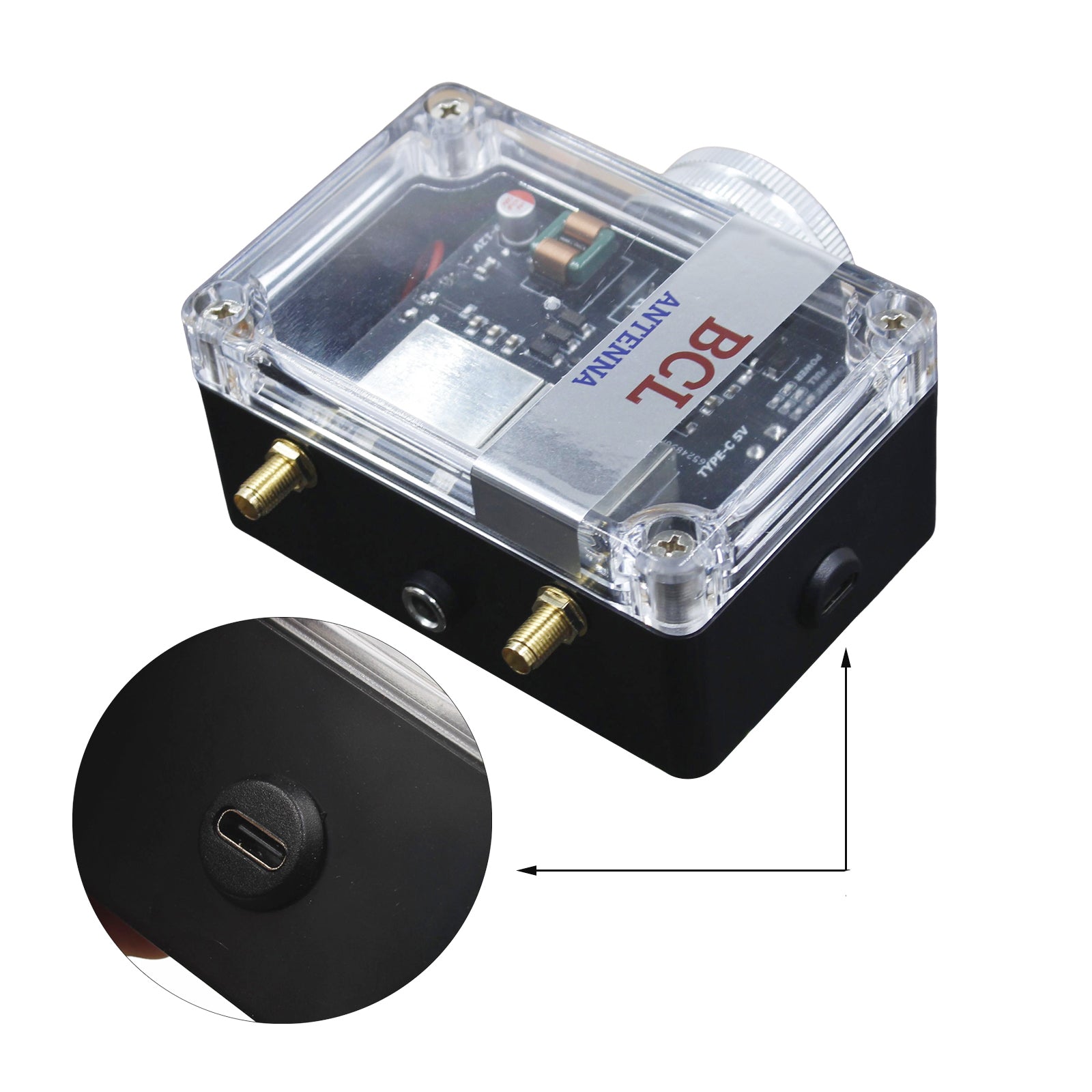 FM Signal Booster Adjustable Gain 88-108MHz with USB-C Rechargeable Battery