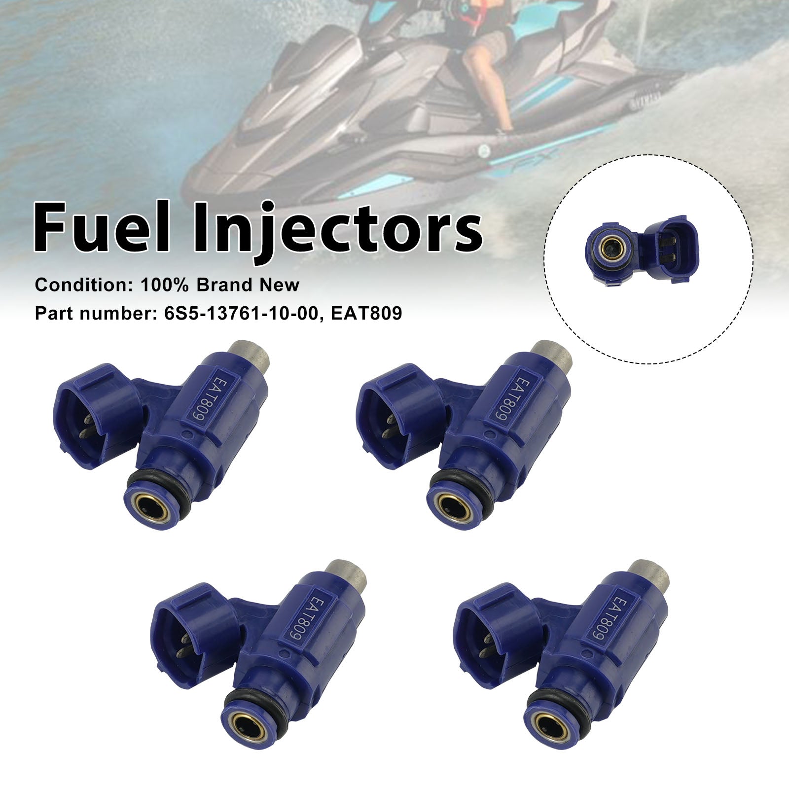 4PC EAT809 Fuel Injectors 6S5-13761-10-00 For Yamaha WaveRunner VX HO SHO