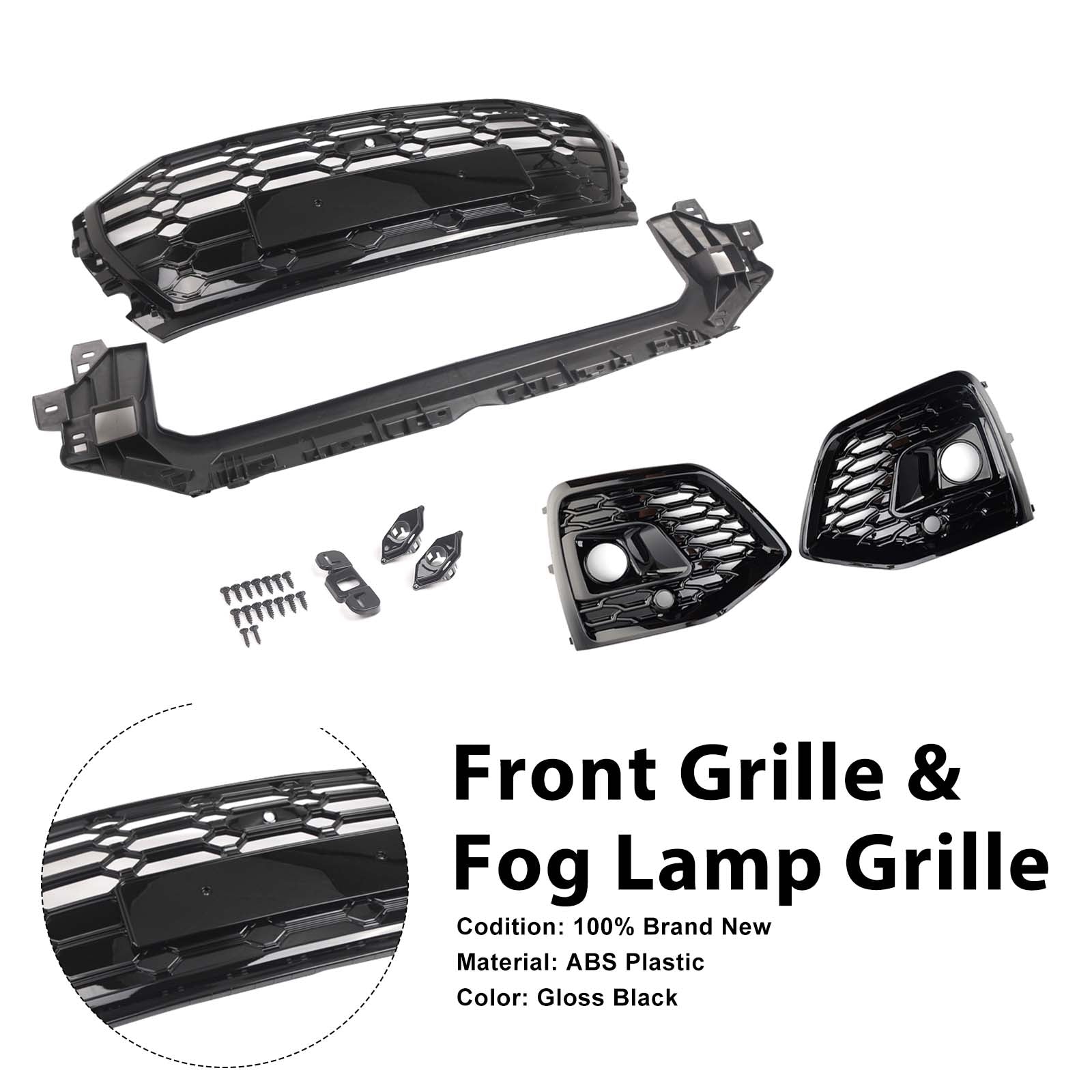 Front Bumper Grille Honeycomb Grille & Fog Light Cover Fit Audi Q5 2021-2025