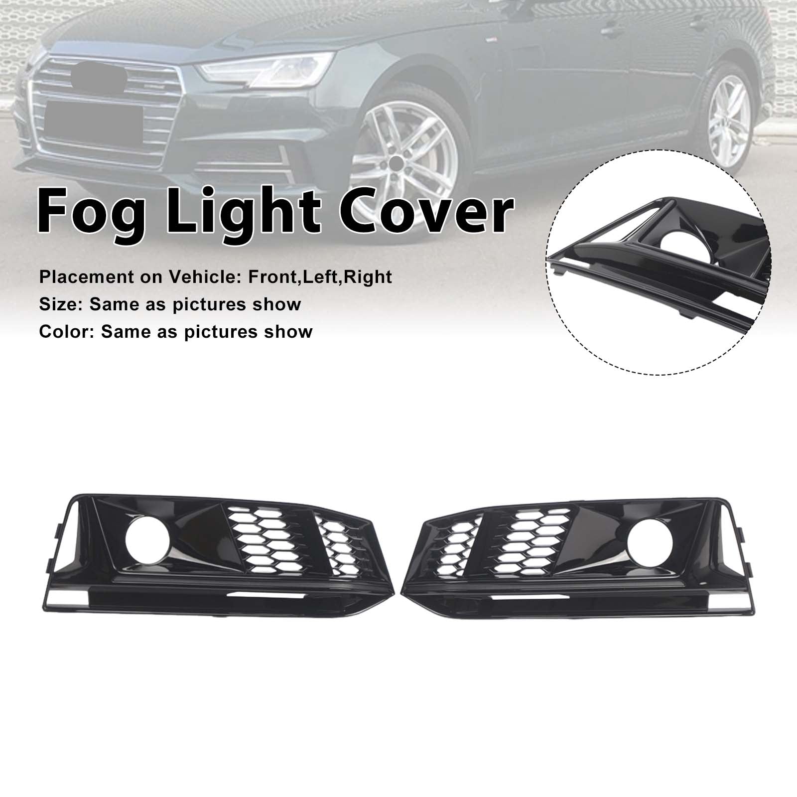2PCS Black Front Bumper Foglight Grill Grille Fit Audi A4 B9 S4 2016-2019