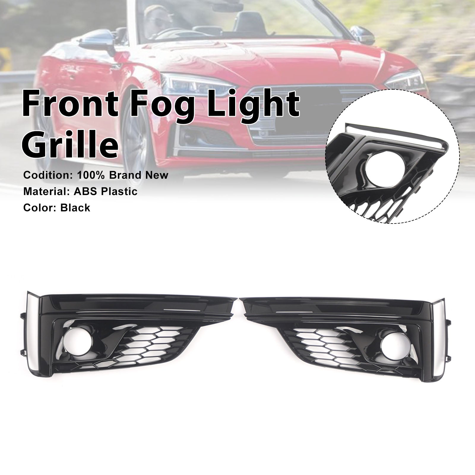 2PCS Front Bumper Fog Light Grille Cover Fit Audi A5 S5 S-Line 2018-2019