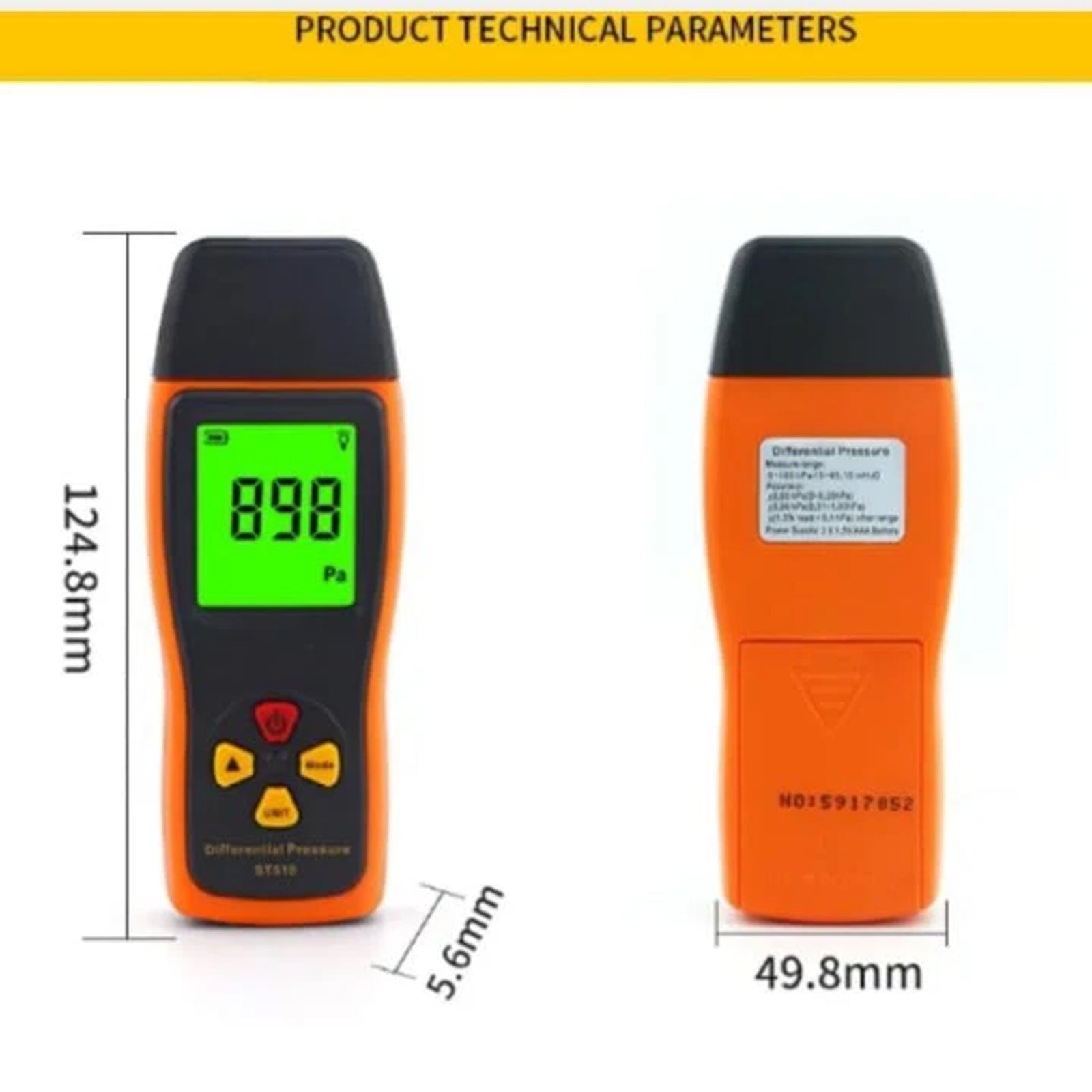 ST510 Digital Manometer Low Pressure Accurate Air Pressure Meter 0~100hPa
