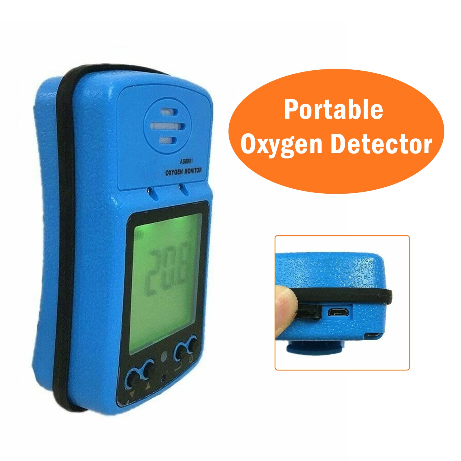 AS8901 Oxygen Monitor O2 Gas Detector 0-30% VOL Sound Light Alarm