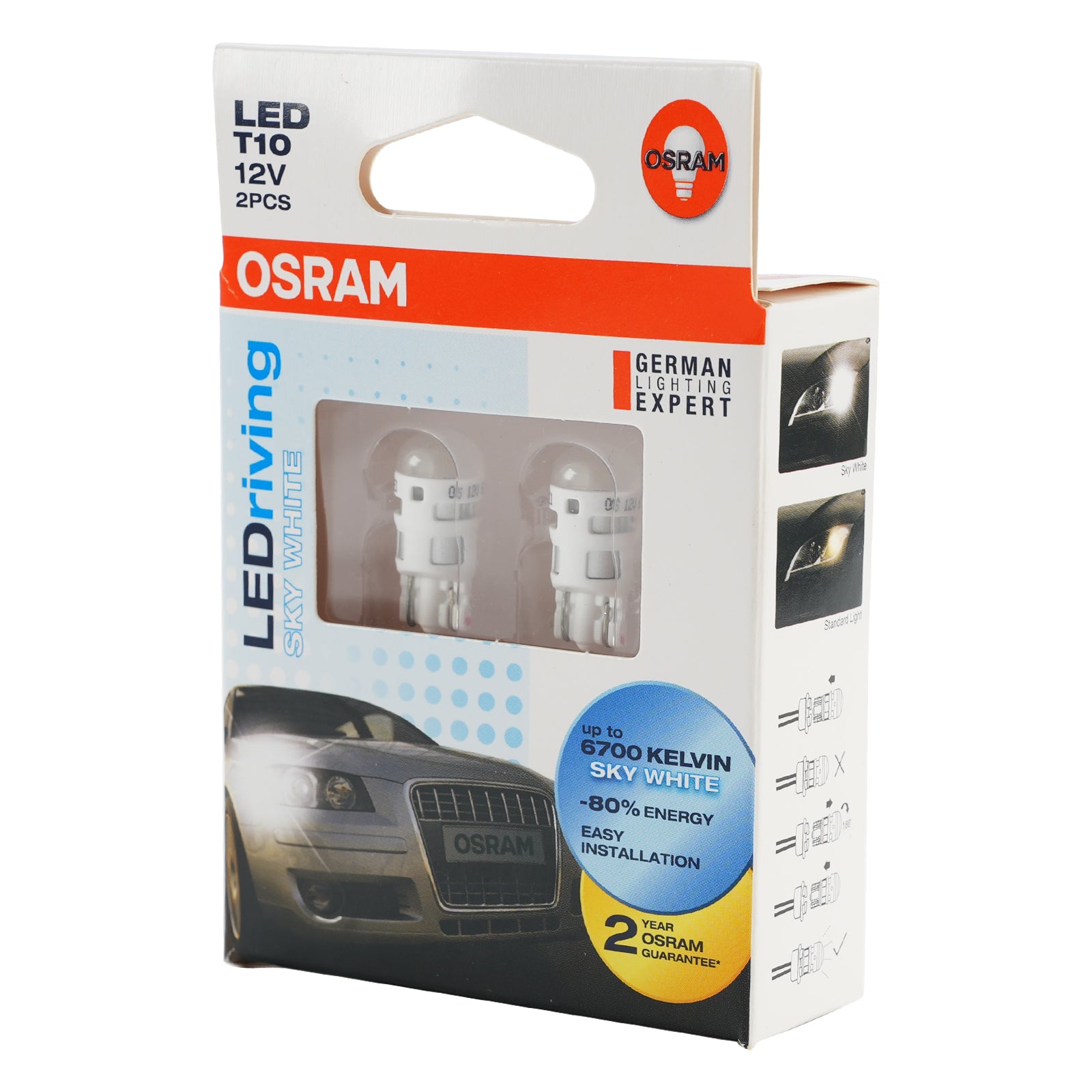2Pcs Car Light Sky White LED Signal Bulb W5W T10 2880SW 12V 1W For OSRAM