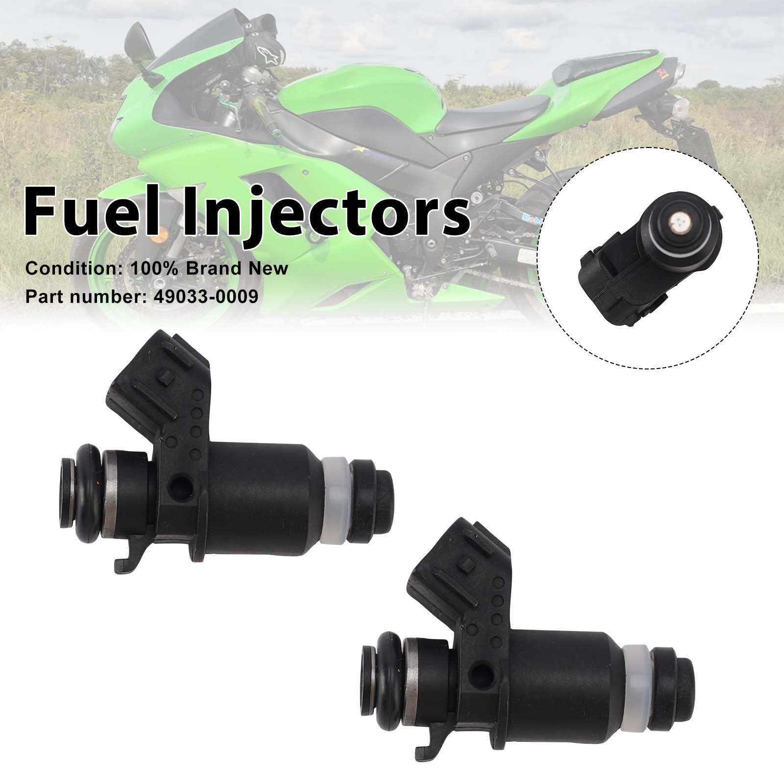 2PC Fuel Injectors 49033-0009 For Kawasaki ZX-6R ZX-6RR ZX636 05-06