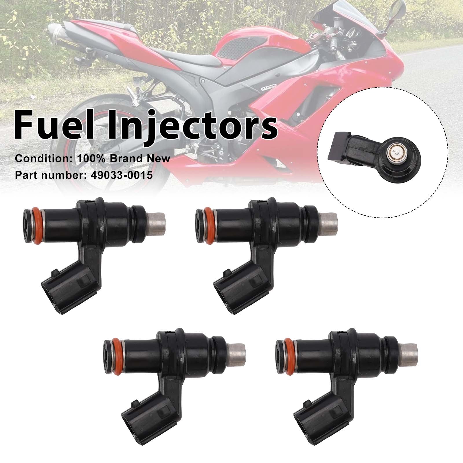 4PC Fuel Injectors 49033-0015 For Kawasaki Ninja ZX6R ZX600R ZX600P 07-12