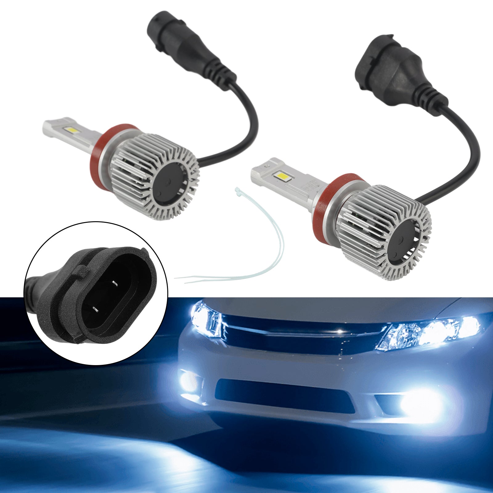 LED Headlight Bulb Kit Hi/Low Beam H8/H9/H11 12V 35W 6500K 2500LM For HELLA