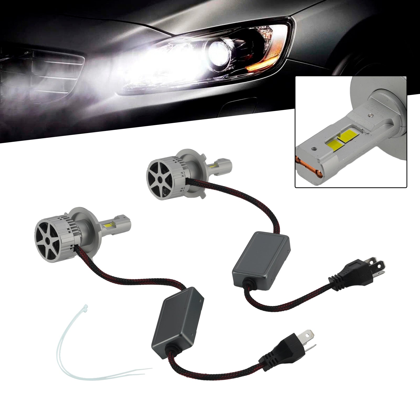 LED Headlight Bulb Kit High Low Beam Lamp H4 12V 75W 6500K For HELLA