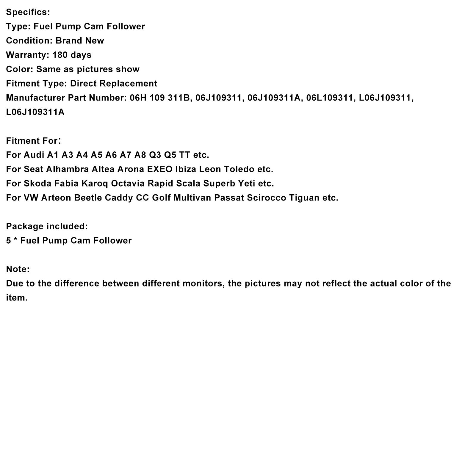 5PCS High Pressure Fuel Pump Cam Follower 06H109311B Fit VW Fit AUDI 711024410
