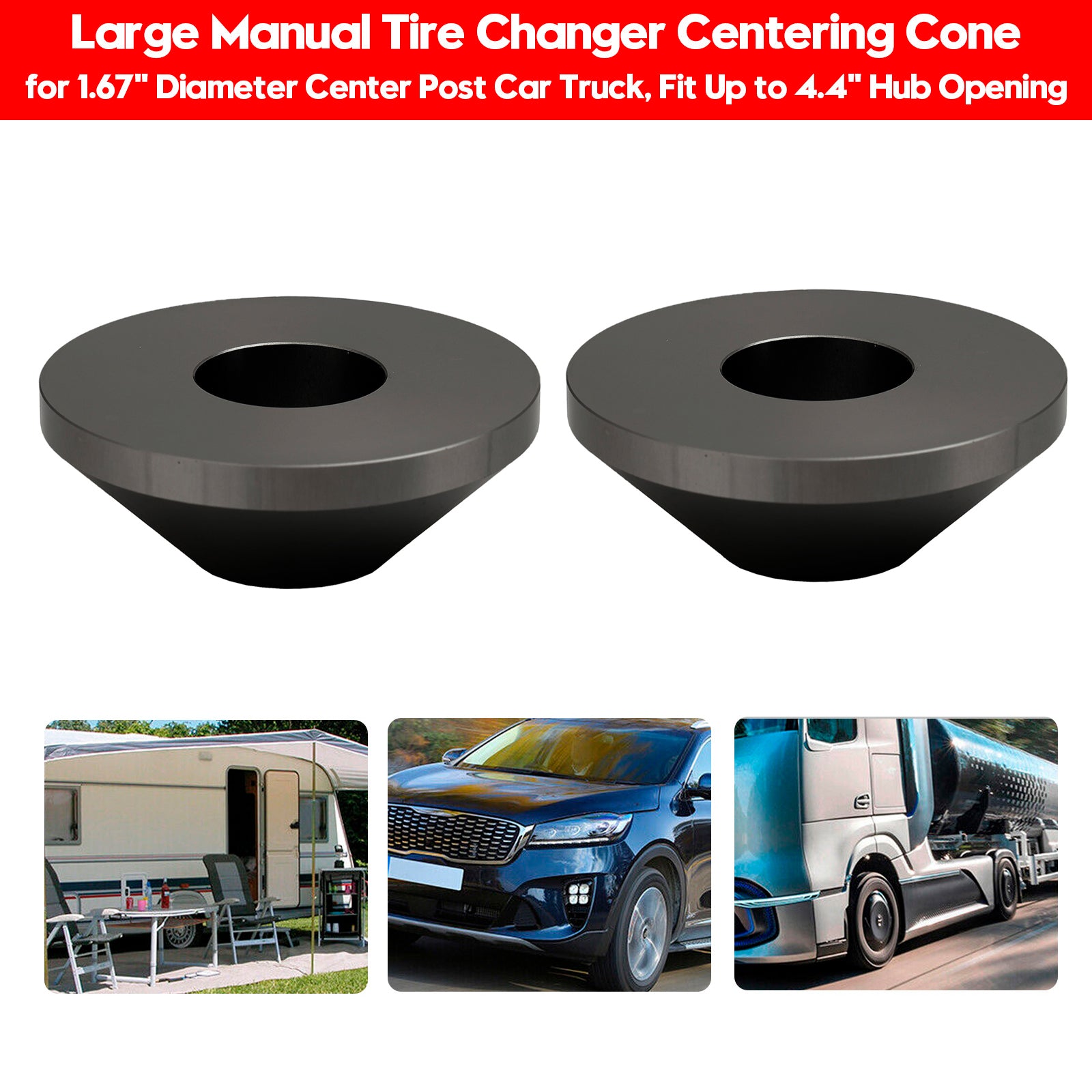 2× Large Manual Tire Changer Centering Cone for 1.67" Diameter Center Post