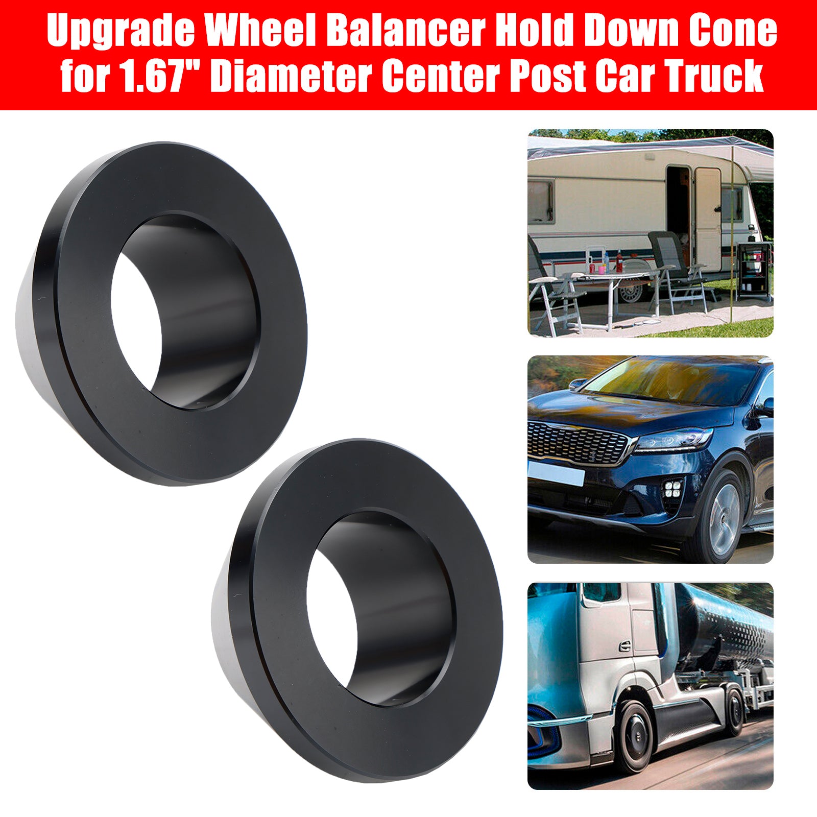2× Upgrade Wheel Balancer Hold Down Cone for 1.67" Diameter Center Post