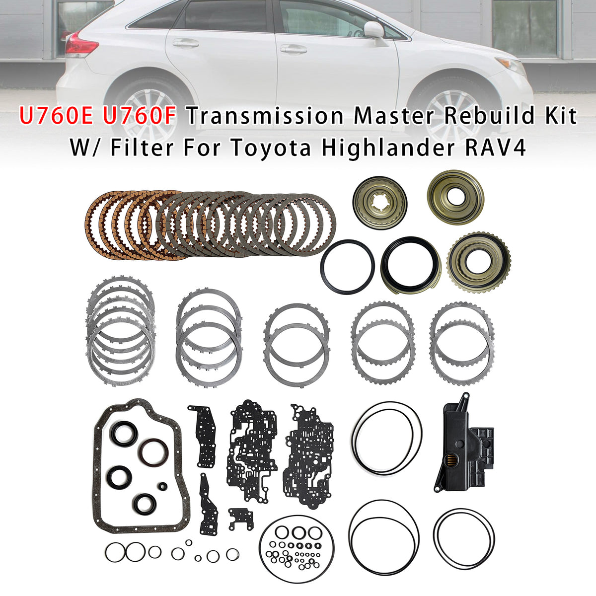 2009-2012 Toyota Venza 2.7 Transmission Master Rebuild Kit W Filter U760F U760E Generic