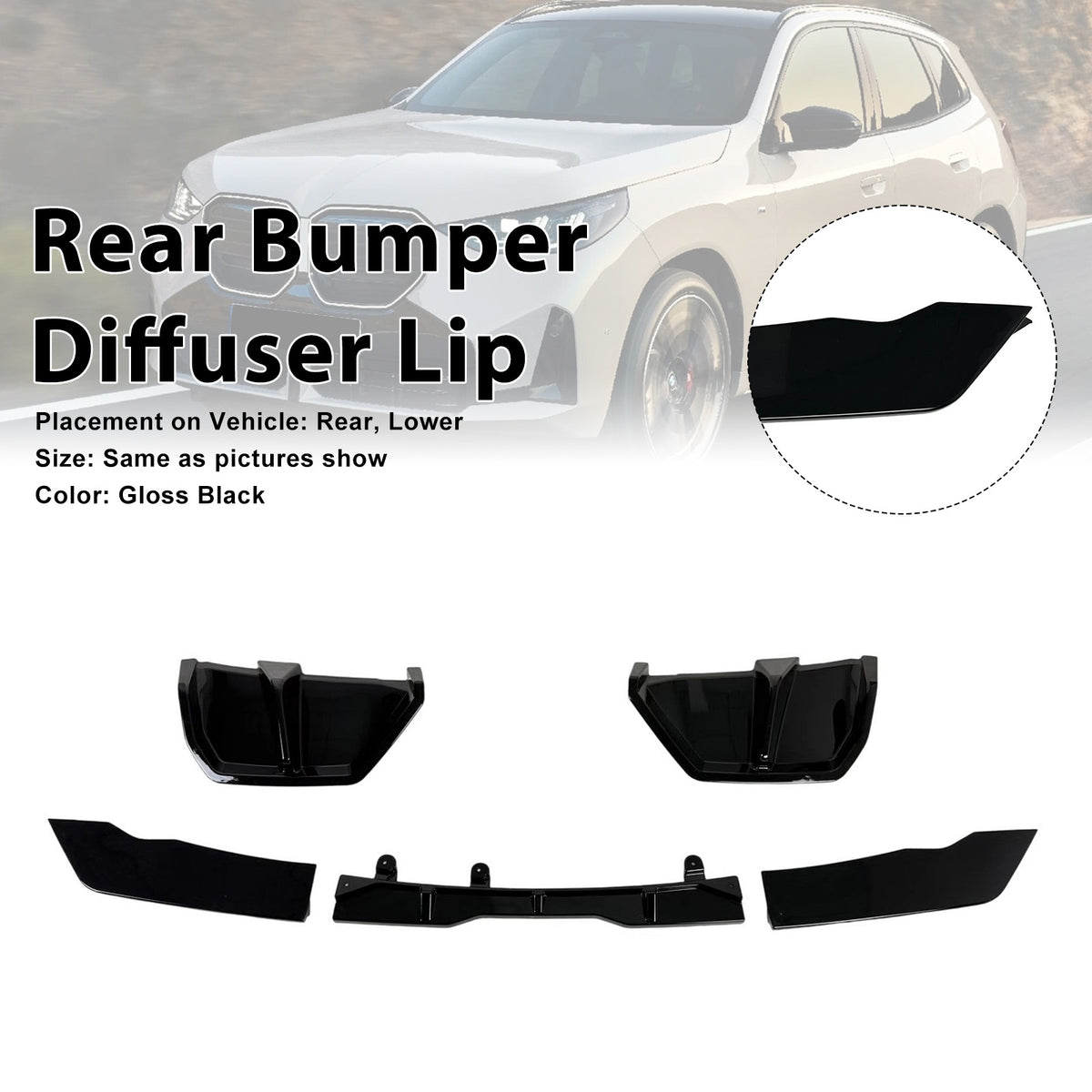2025- BMW X3 G45 M-Sport Gloss Black Rear Bumper Diffuser Lip Generic