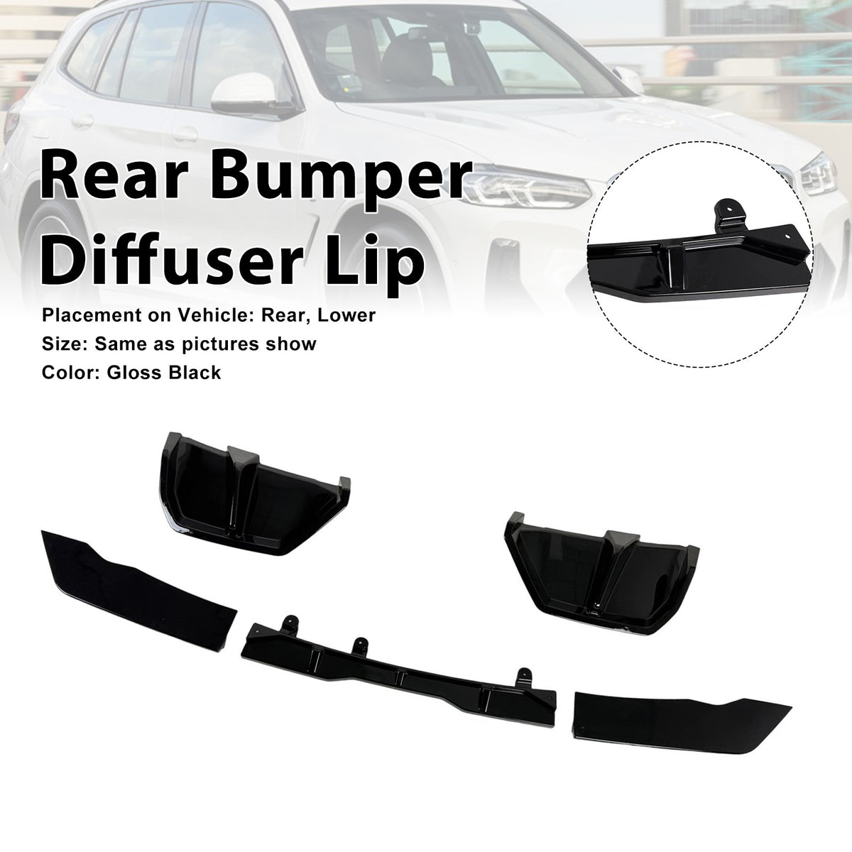 2025- BMW X3 G45 M-Sport Gloss Black Rear Bumper Diffuser Lip Generic