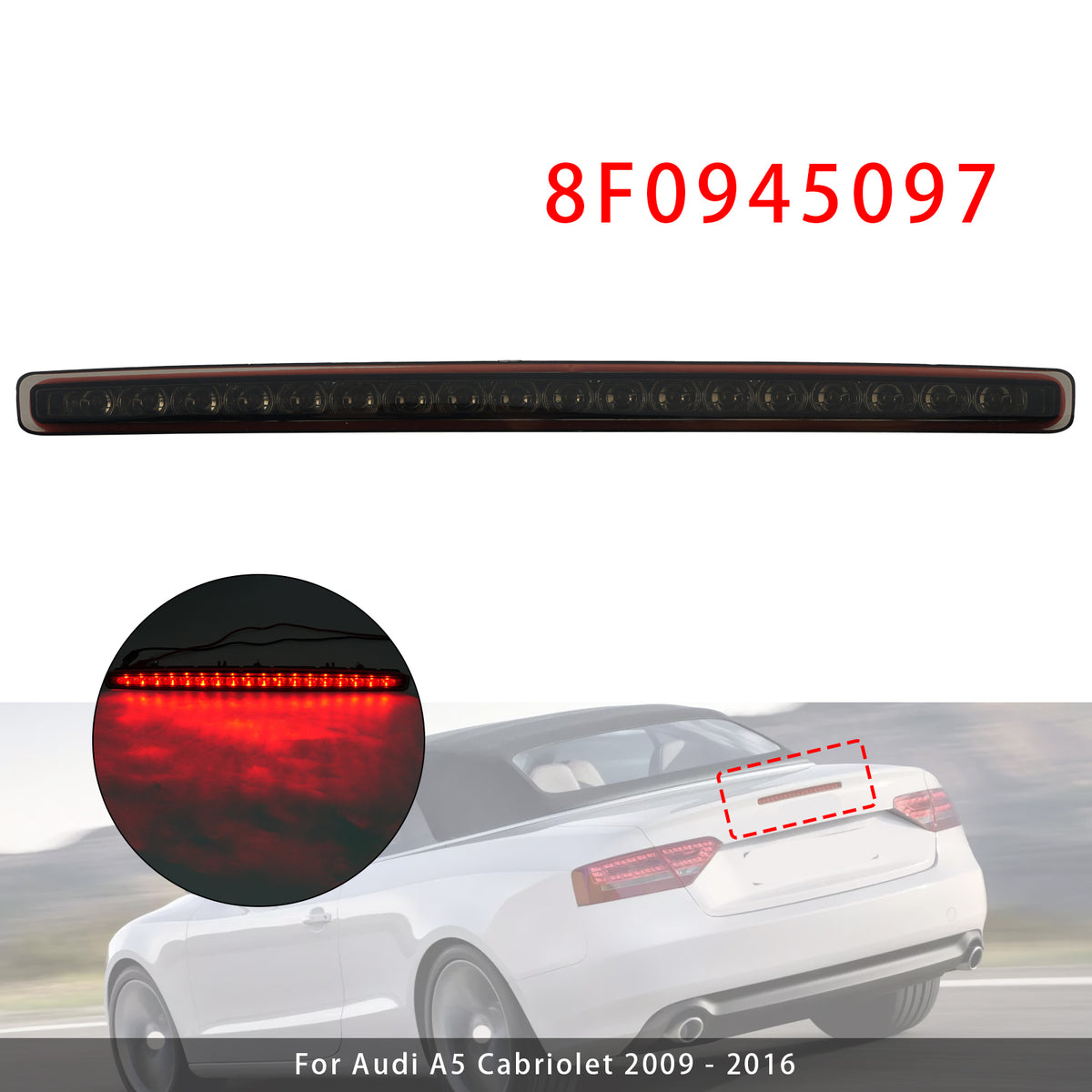 2009-2016 Audi A5 Cabriolet Rear Third 3Rd Brake Lamp Light Black 8F0945097 Generic