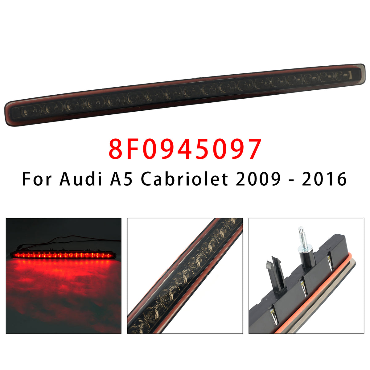 2009-2016 Audi A5 Cabriolet Rear Third 3Rd Brake Lamp Light Black 8F0945097 Generic