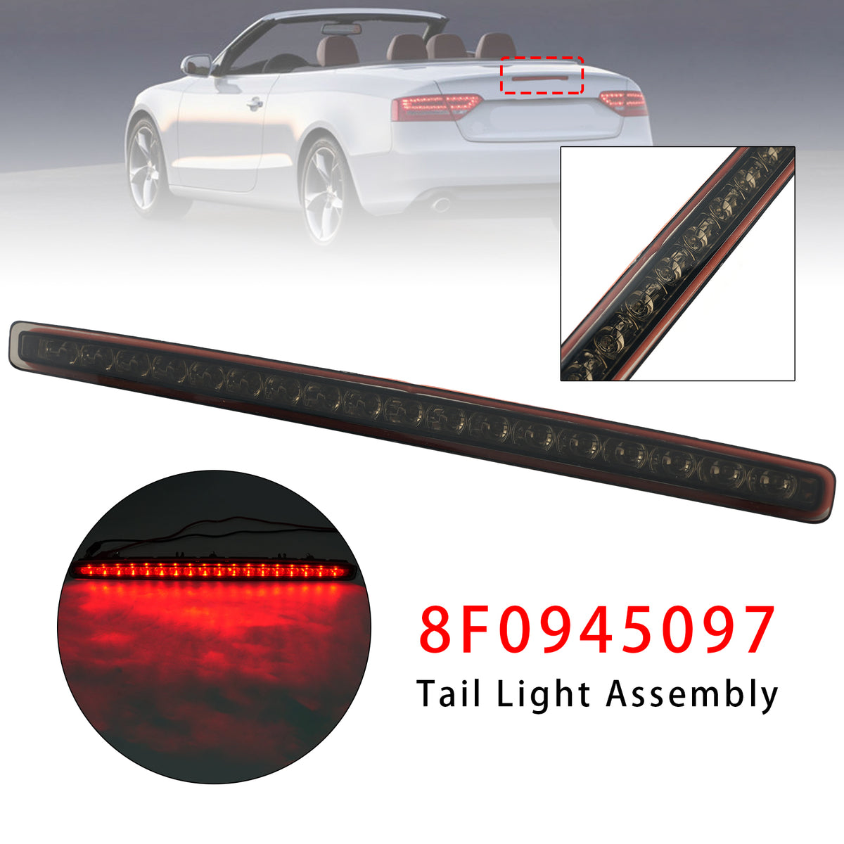 2009-2016 Audi A5 Cabriolet Rear Third 3Rd Brake Lamp Light Black 8F0945097 Generic