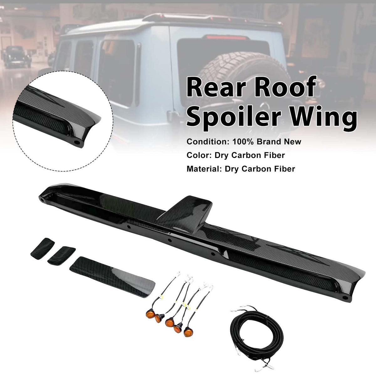 2025- Mercedes Benz G-Class W465 With 5 LED Light Carbon Fiber Rear Roof Spoiler Wing Generic