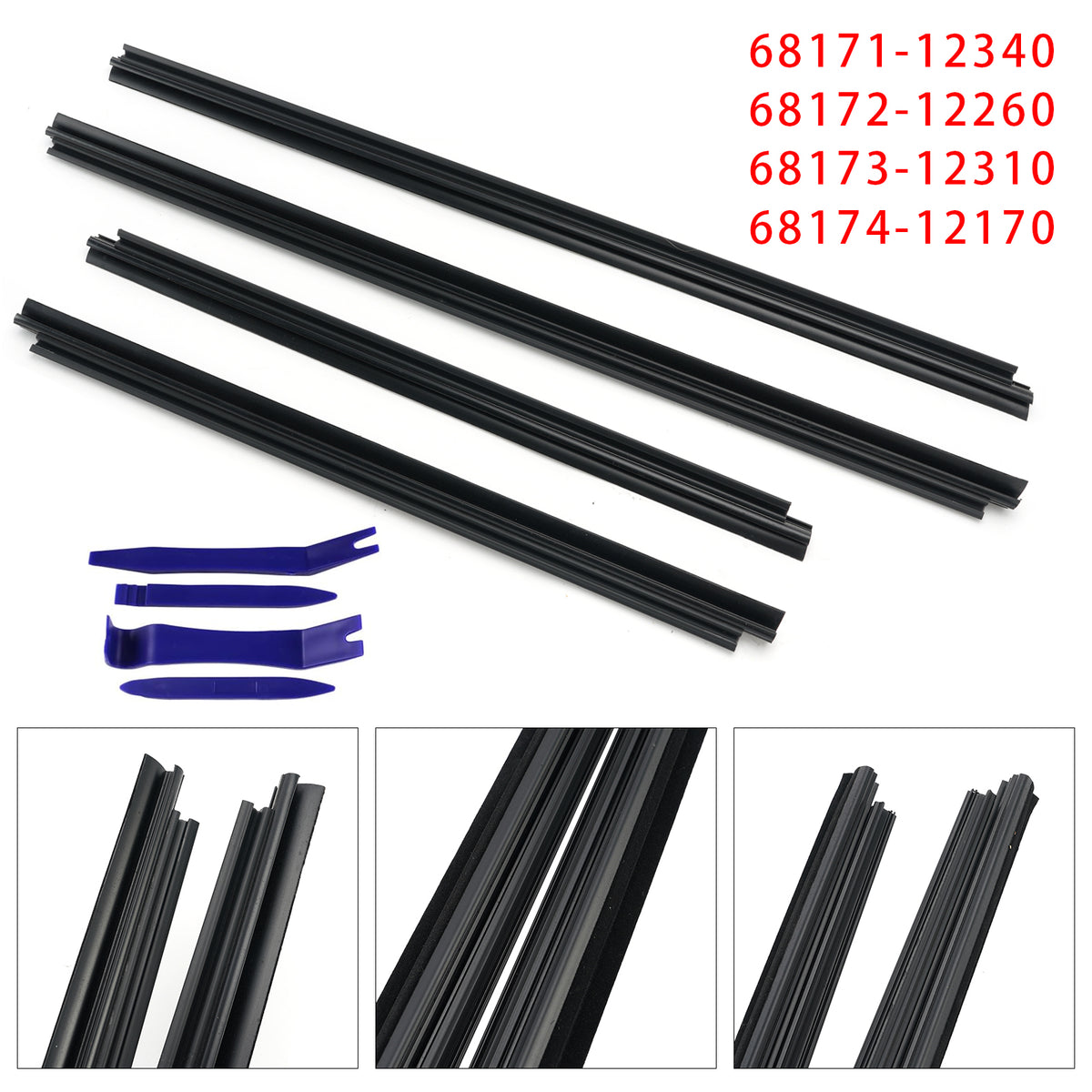 2009-2013 Toyota Corolla 4Pcs Inner Door Window Glass Weatherstrip 68173-12310 68171-12340 Generic