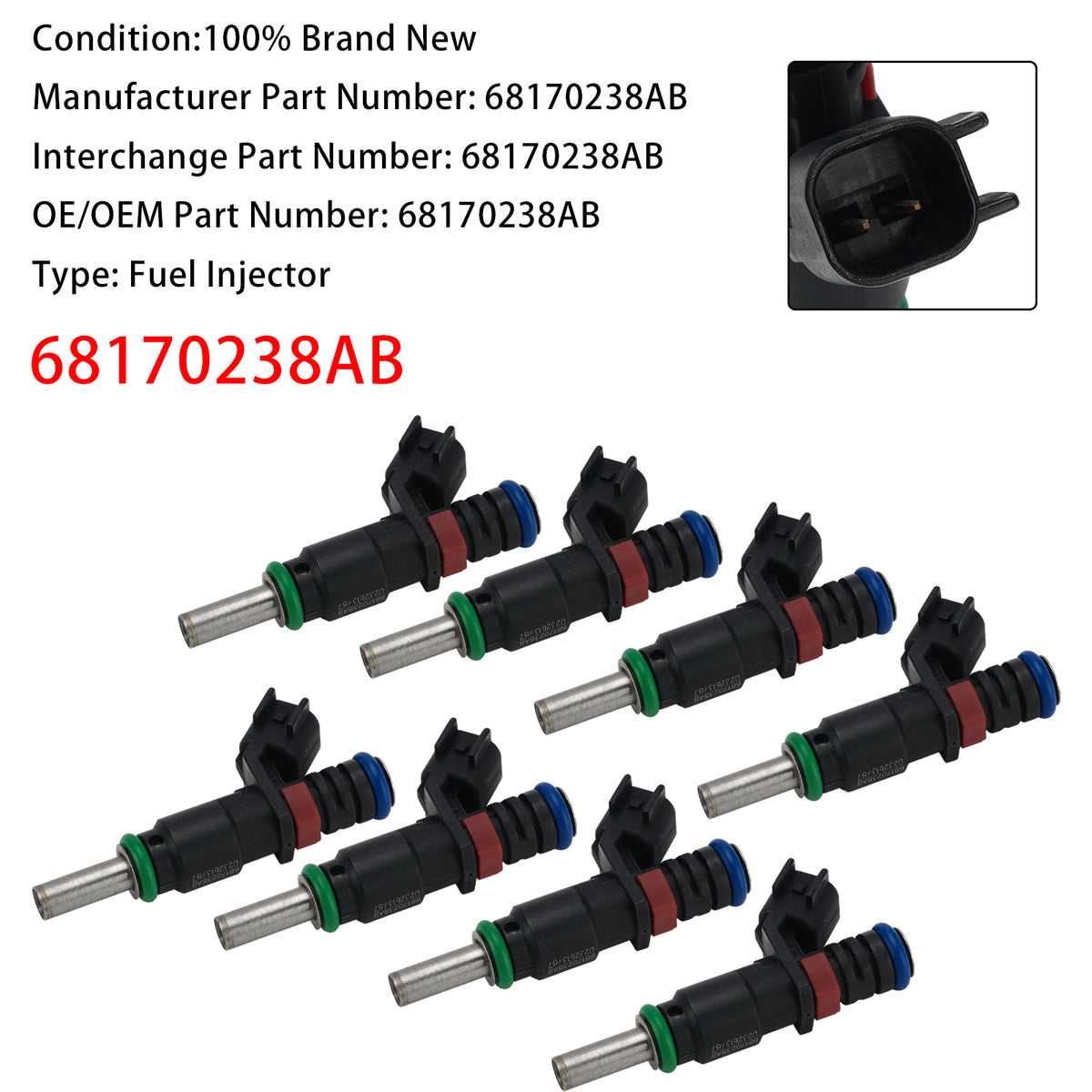 2015-2020 Dodge Charger SRT 6.2L V8 8Pcs Fuel Injector 68170238AB Generic