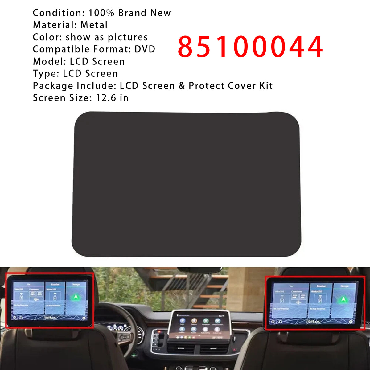 2021-2023 CHEVY Suburban Rear Seat Screen 12.6" LCD & Protect Cover Kit 85100043 84981266 Generic