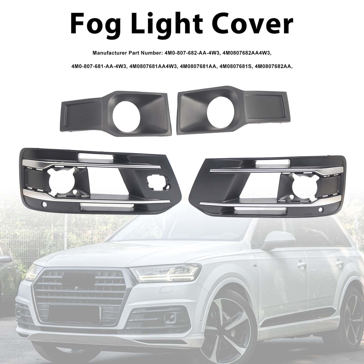 2016-2019 Audi Q7 Standard Version With ACC 4PCS Front Bumper Fog Light Grille Cover 4W3 4M0-807-682-AA-4W3 4M0807681AA Generic