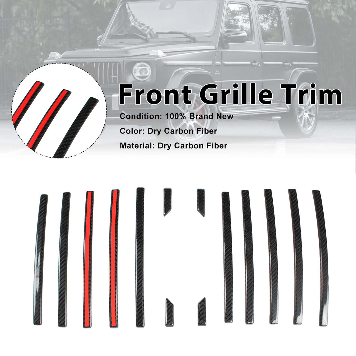 2019-2023 Mercedes Benz G-Class W463A W464 G63 Upgrade B900 Rocket Style Carbon Fiber Front Grille Trim Cover Generic