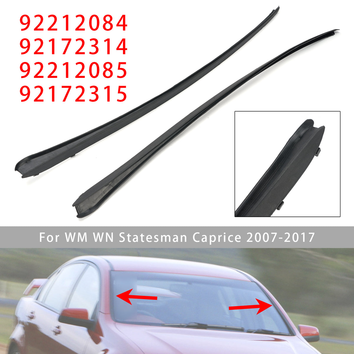 2007-2017 WM WN Statesman Caprice 2PCS Left+Right Front Windshield Rubber Molding Trim 92172315 92212085 Generic