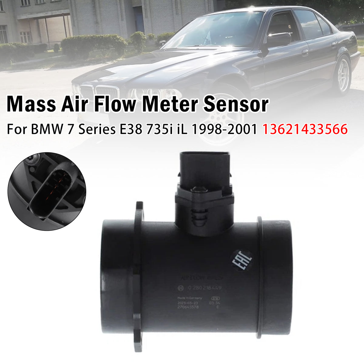 1998-2001 BMW 7 Series E38 735i iL Mass Air Flow Meter Sensor 1433566 1202084 Generic