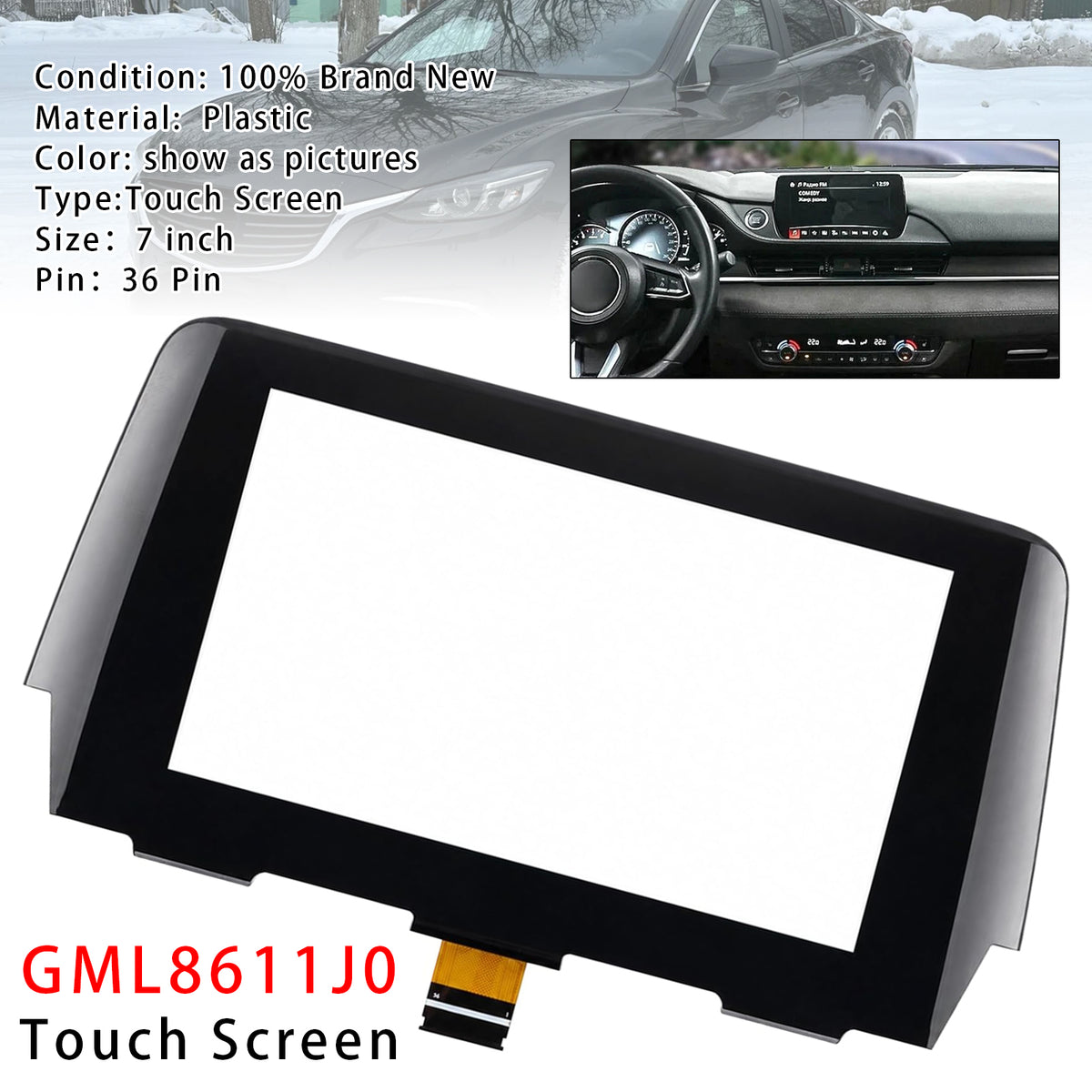 2015-2016 MAZDA 6 Radio 36 Pin 7" Touch Screen Digitizer Replacement GML8611J0 GML861 1J0 B61a-61-1j0 Generic
