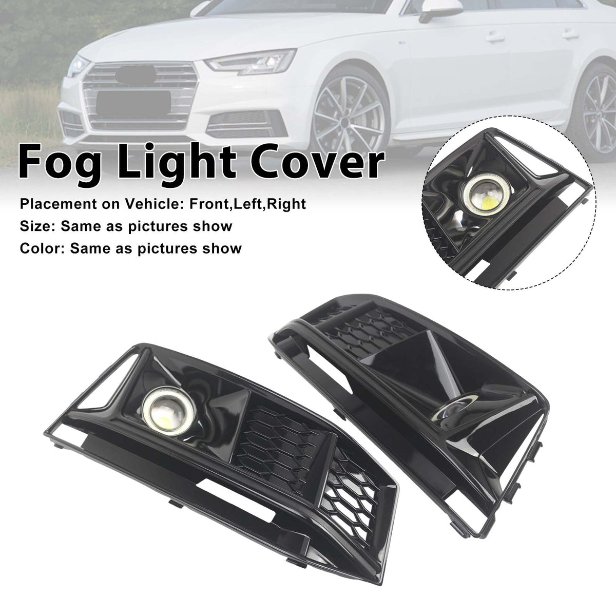 2016-2019 AUDI A4 B9 S-line S4 (8W) 2PCS Black Front Bumper Foglight Grille Grill 8W0807682K 8W0807681G Generic