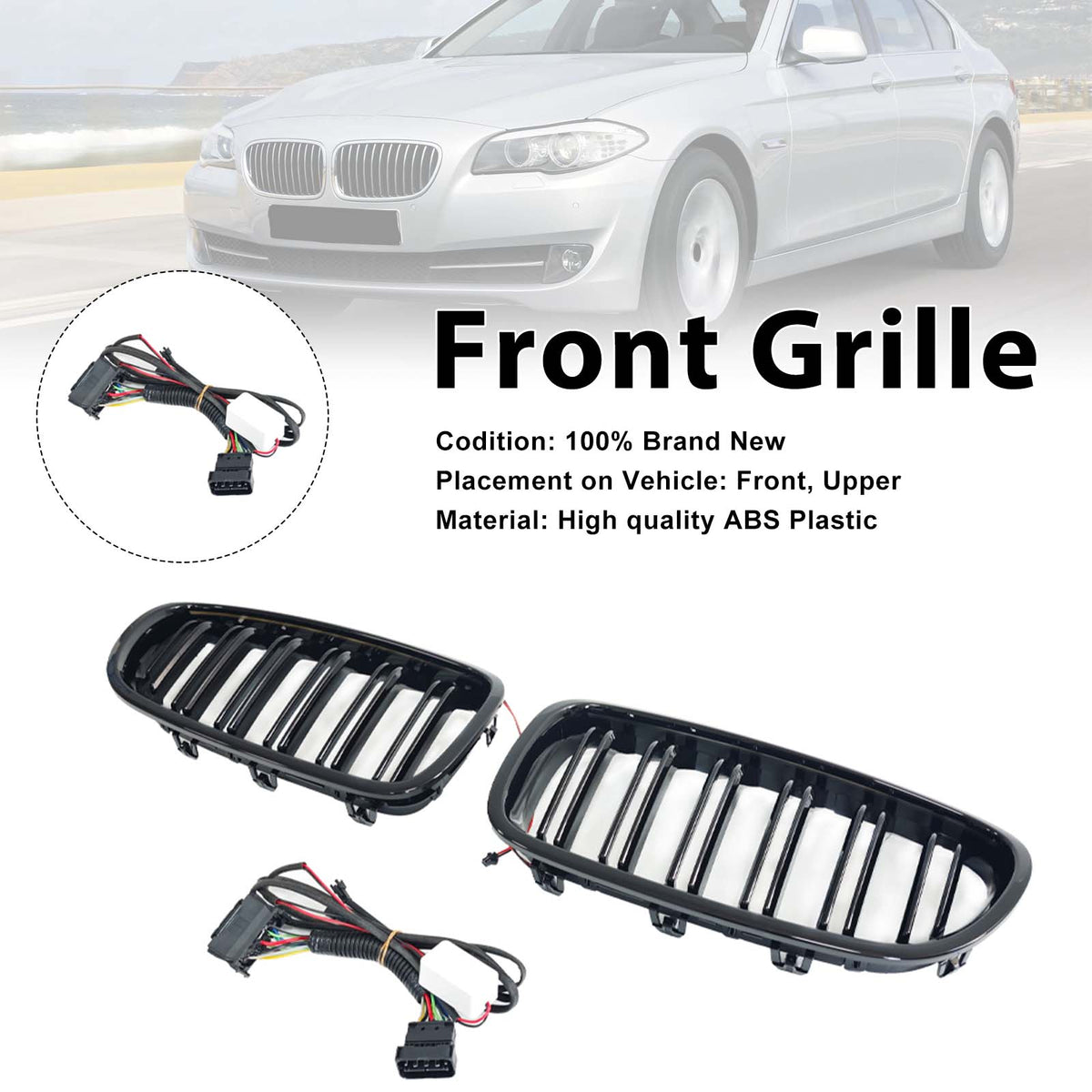 2009-2016 BMW 5-Series F10 Sedan Front Bumper Grill Grille W/LED Generic
