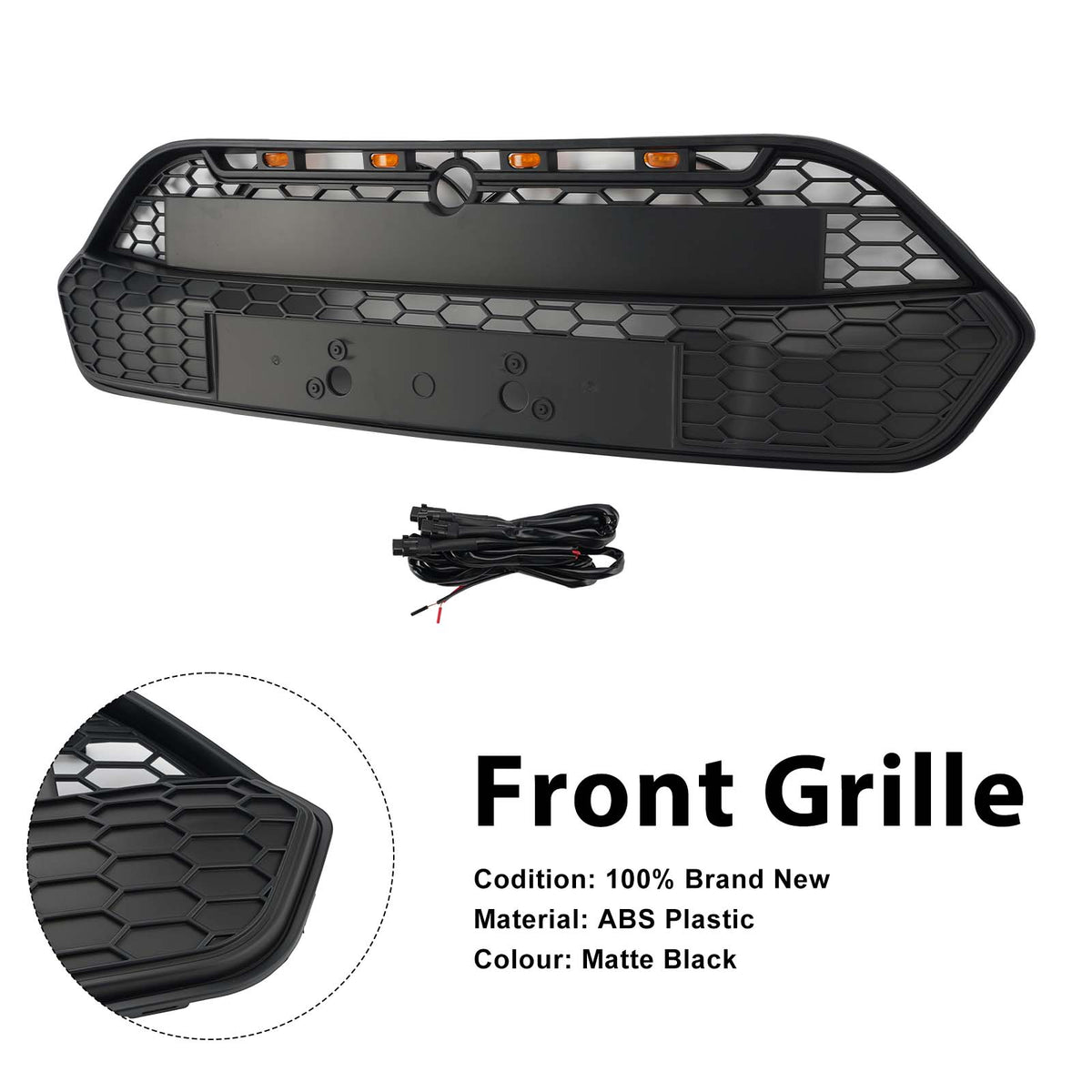 2013-2017 Ford Transit Custom Raptor Style (Doesn't MSRT Custom!!!) Matte Black Front Bumper Grille Grill W/LED Generic
