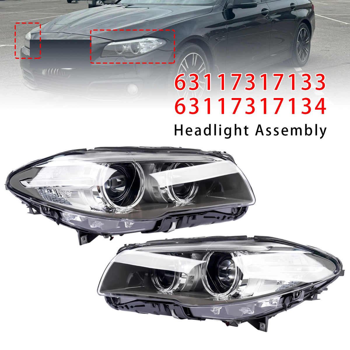 2013-2017 BMW 5 Series F10 F11 LCI Left+Right Xenon Headlight Assembly 7317133 7343913 Generic