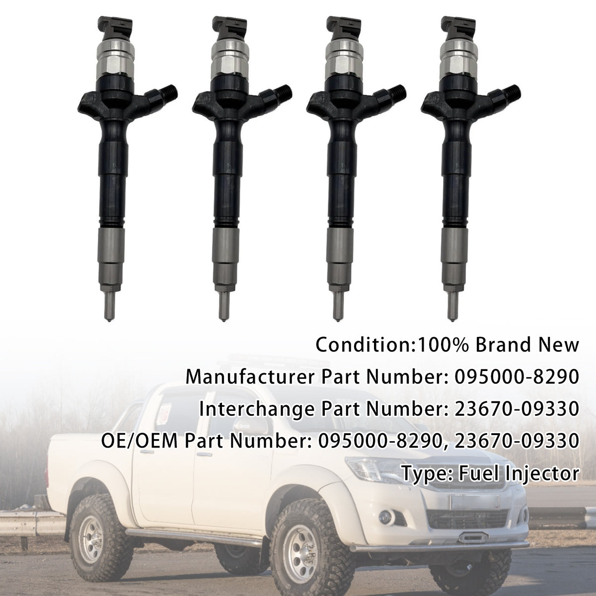 2005-2015 Toyota Hilux 3.0 D-4D 1KD-FTV 4Pcs Fuel Injector 095000-8290 23670-09330 Generic