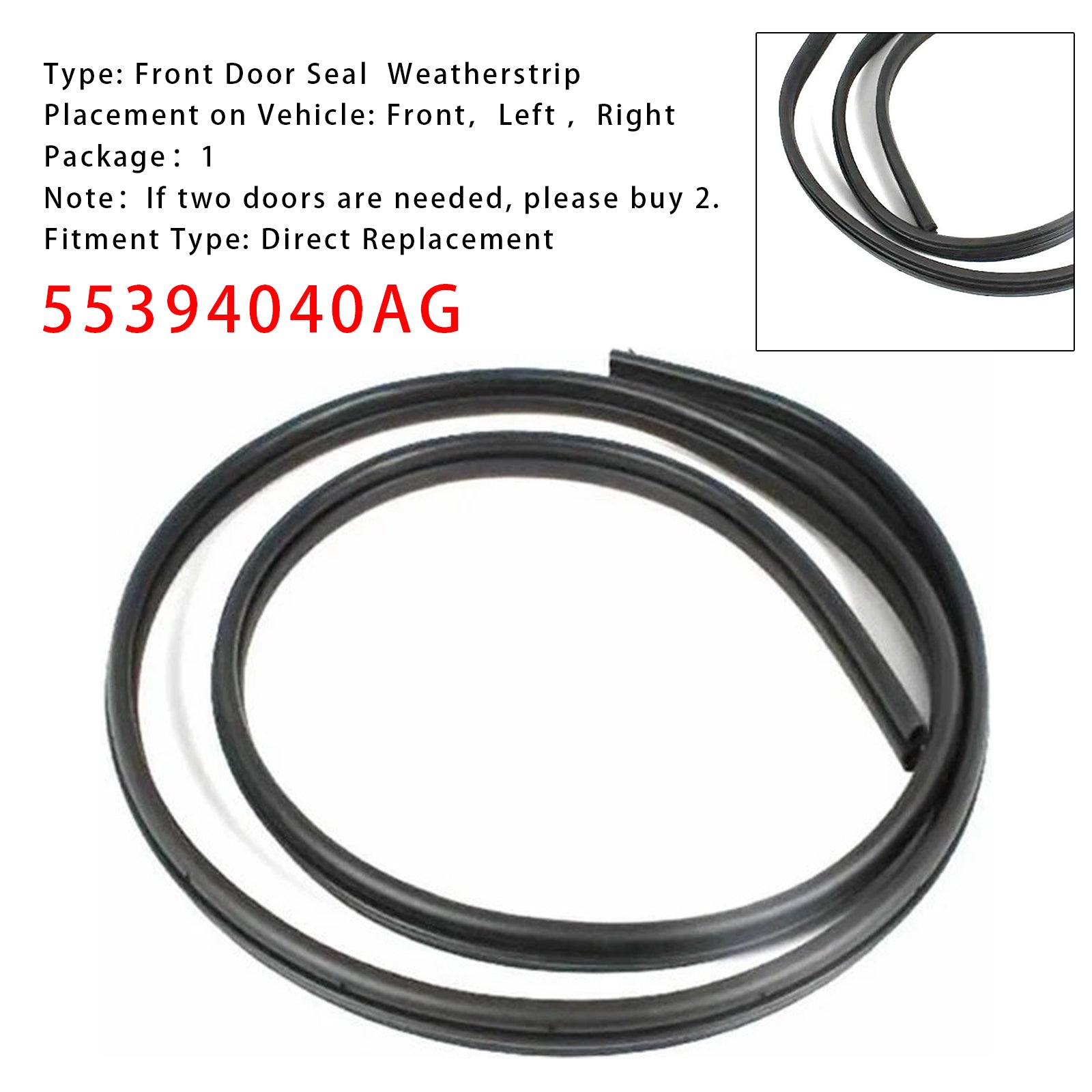 2005-2010 Jeep Grand Cherokee LH/RH Front Door Seal Weatherstripping