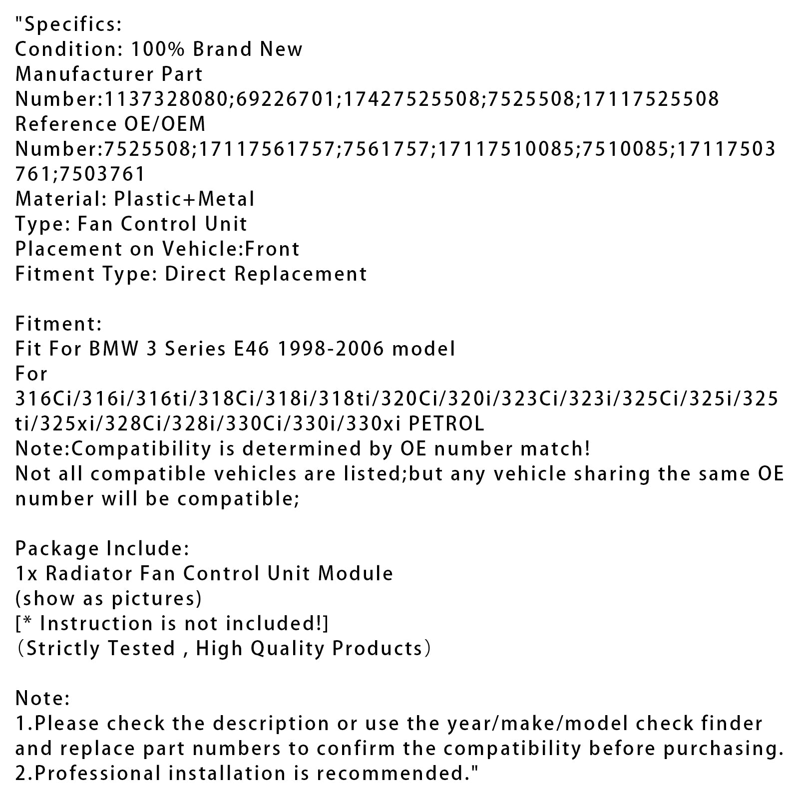 1998-2006 BMW 3-serie E46 radiateurventilatorregelmodule 1137328080