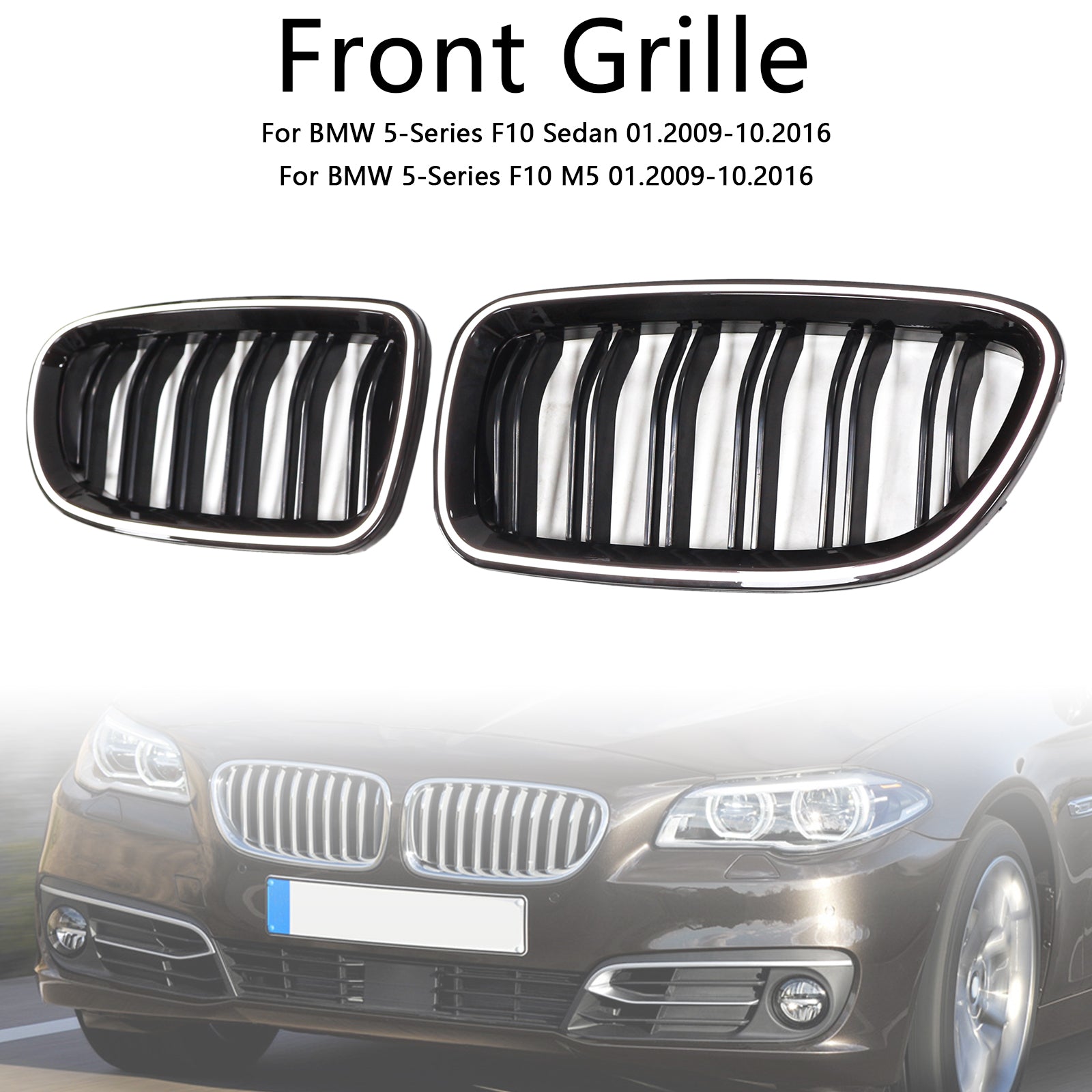 01.2009-10.2016 BMW 5-Serie F10 Sedan Nierbumpergrille Glanzend Zwart 51137203649 51137203203