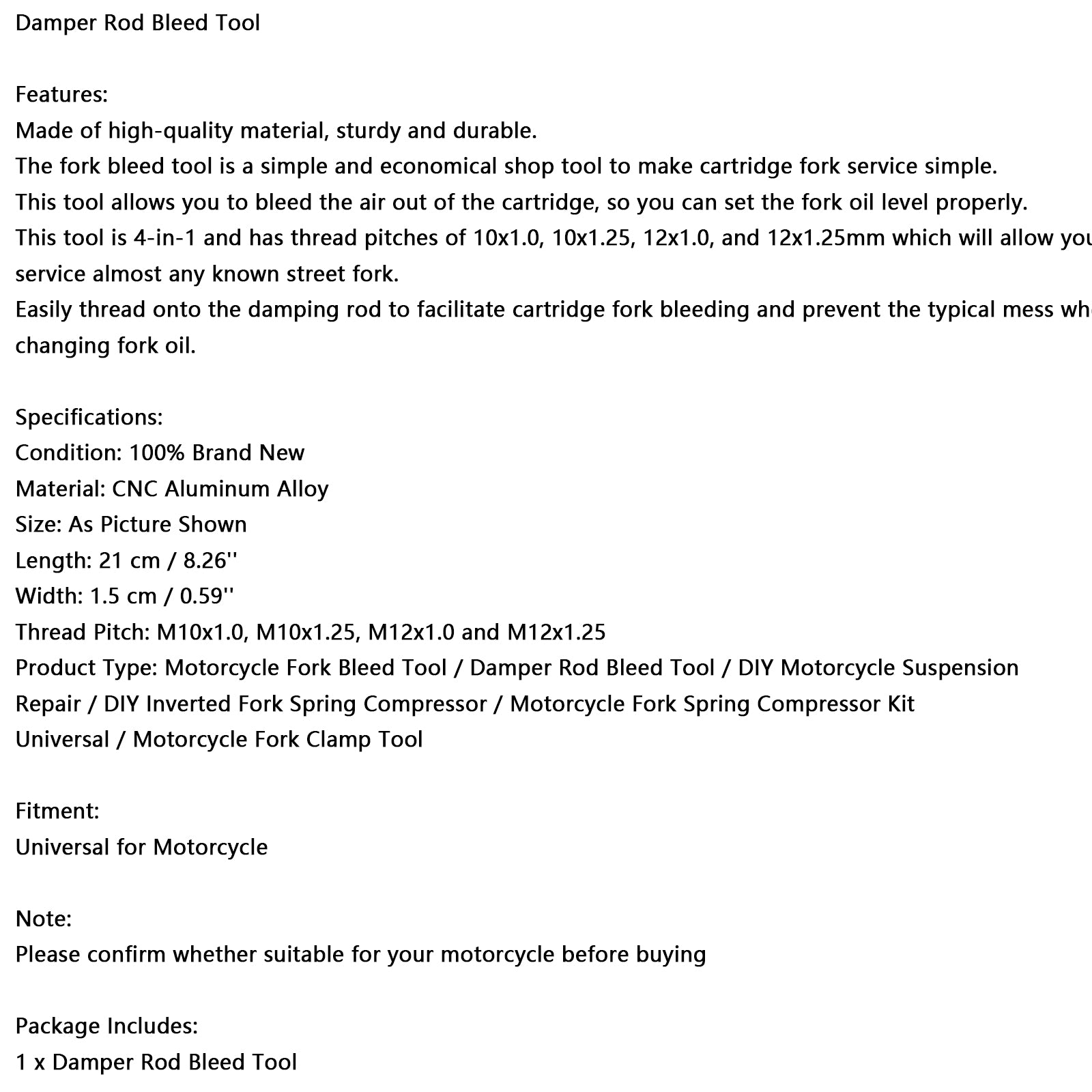 Univerzálny motocyklový vidlicový krvácanie nástroja DIY Suspension Opravy tlmič