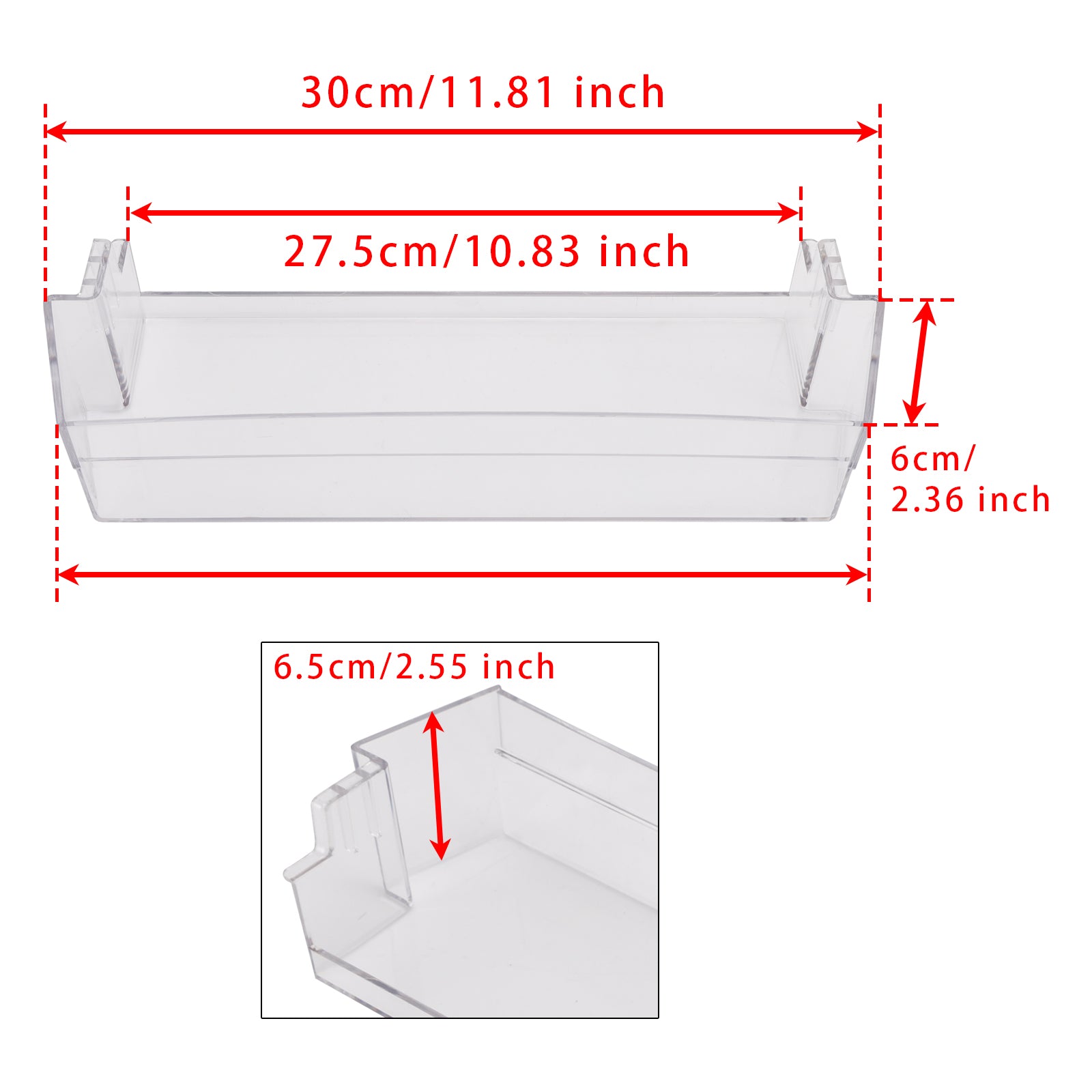 Fridge Shelf Grey Clear Middle or top Door Bin 306mm 289072710 For Caravan